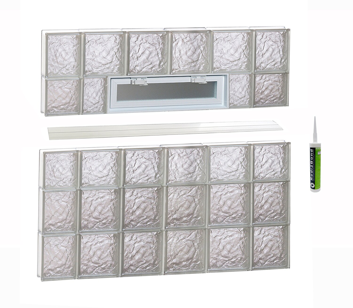 REDI2SET Ice Glass 42-1/2-in x 34-3/4-in Frameless Replacement Vented Glass Block Window #V4436IS