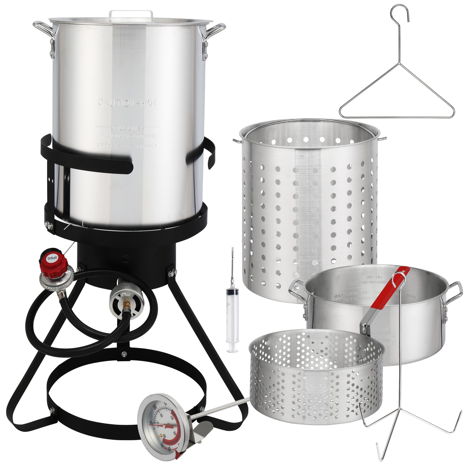 Bestcore 4-Piece Outdoor Gas Fryer Set 54000-BTU Cast Iron Burner Stand with 30-qt Turkey Pot and 10-qt Fish Pot Aluminum Silver and Black