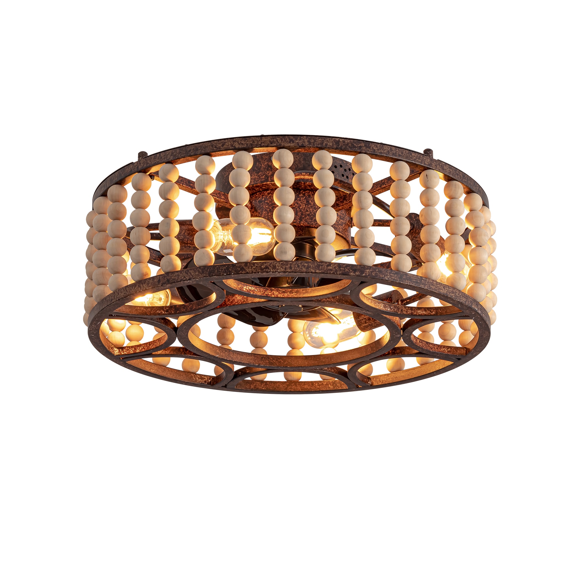 Antoine LSFD-26 20-in Flush Mount Walnut Wood Grain Brown with ABS Black Blades Cage Ceiling Fan With Light - Remote Included ( 8 -Blade )