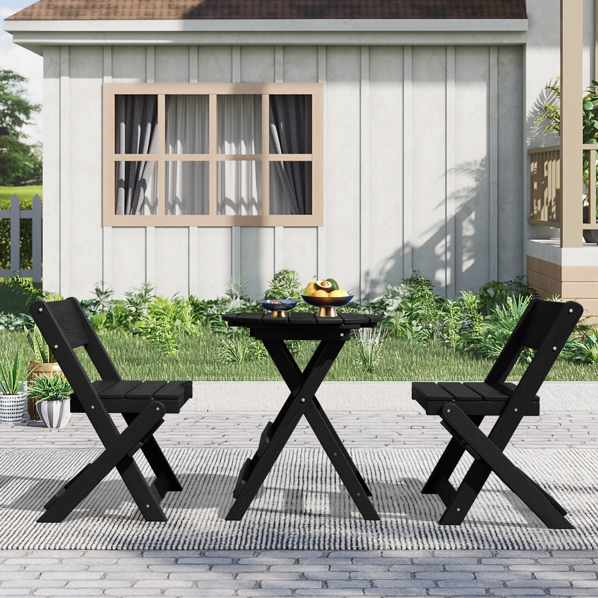 JEAREY XJG3JT-BK HDPE Foldable Modern Bistro Set Of 3 3 -Piece Patio Conversation Set