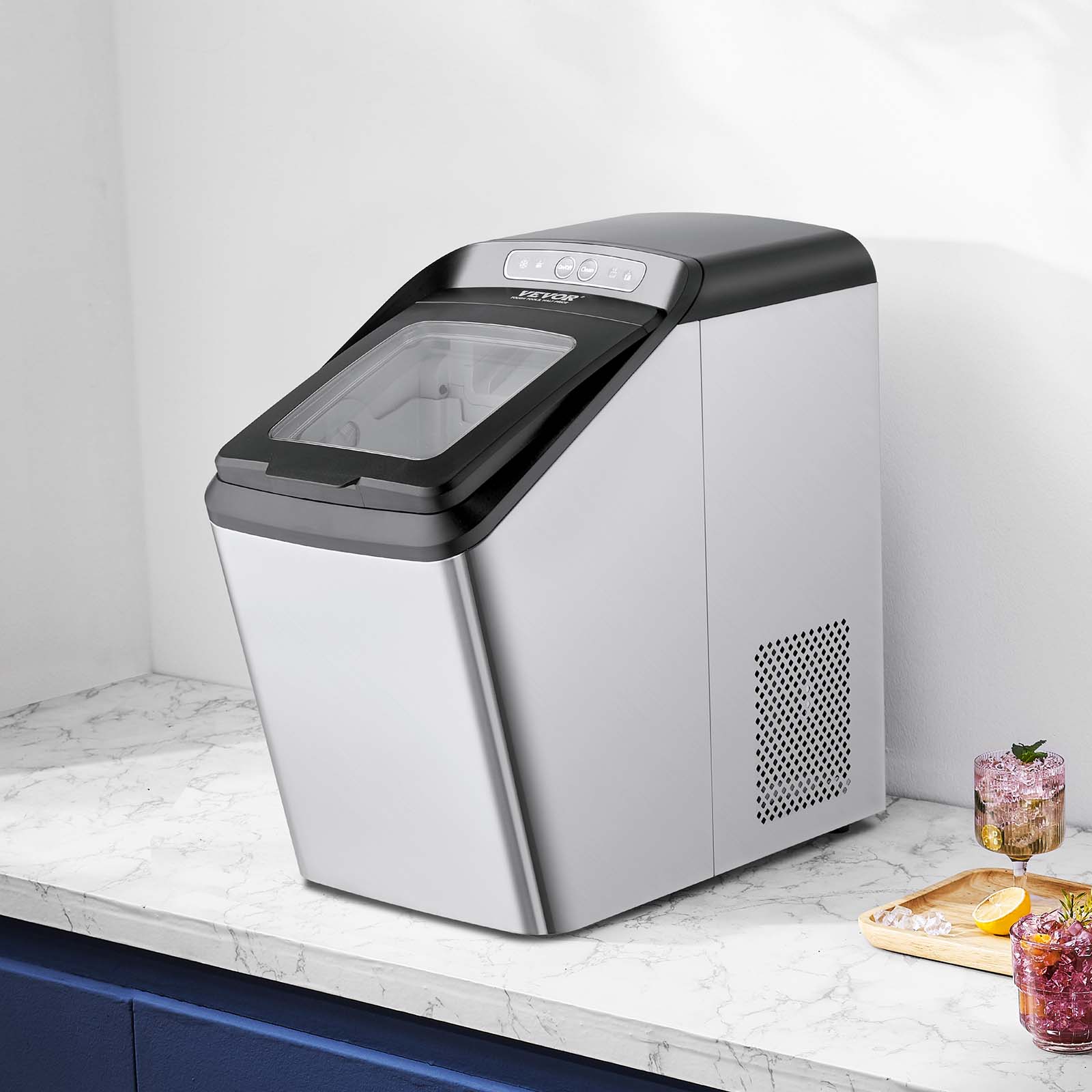 Stainless Steel Portable Nugget Ice Maker with Self-Cleaning Function