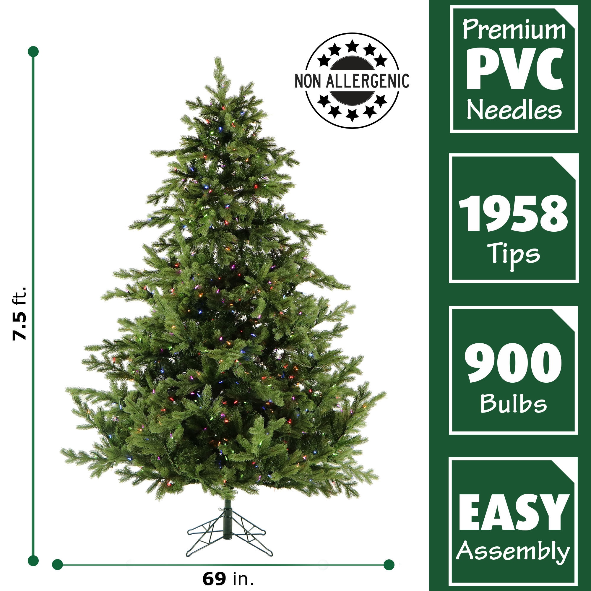 Fraser Hill Farm 7.5-ft Pine Pre-lit Artificial Christmas Tree with LED ...