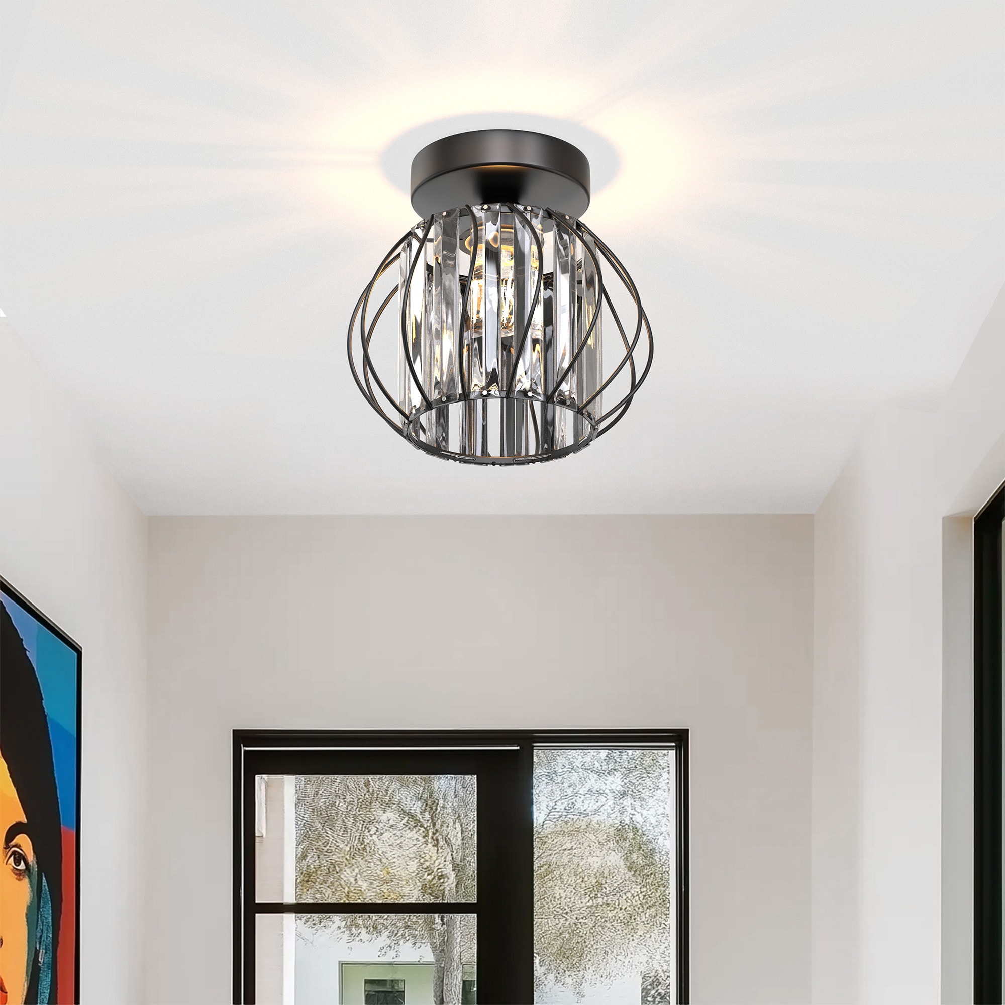 YANSUN LA-ZM-BX01203ABL-11 1 -Light 7.08-in Matte Black Semi Flush Mount Light