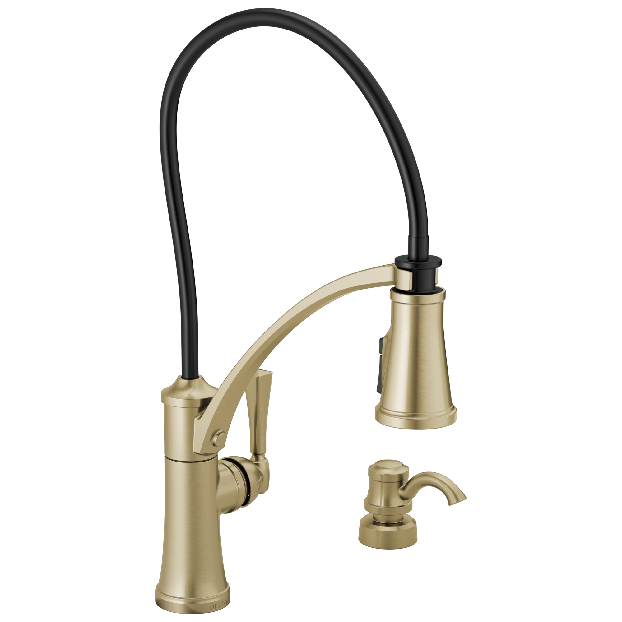 Delta 19744Z-CZSD-DST Foundry Champagne Bronze Single Handle Deck-mount Handle Residential Pull-down Kitchen Faucet with Sprayer ( Deck Plate Included ) (Soap Dispenser Included)