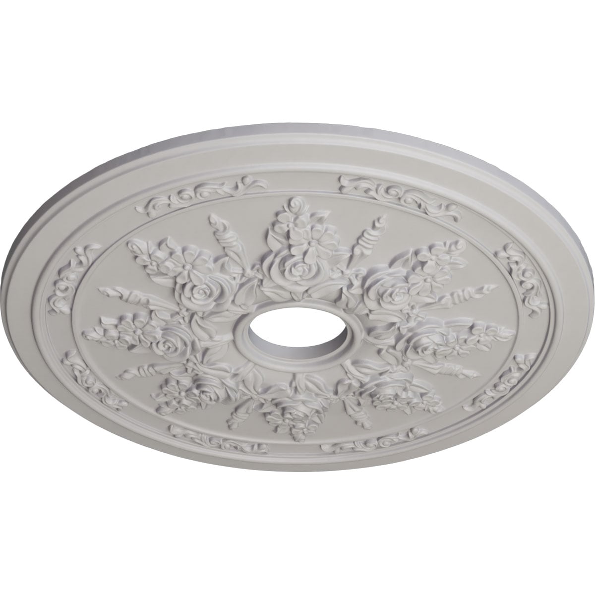 Ultra Pure White Rose and Ribbon Ceiling Medallion