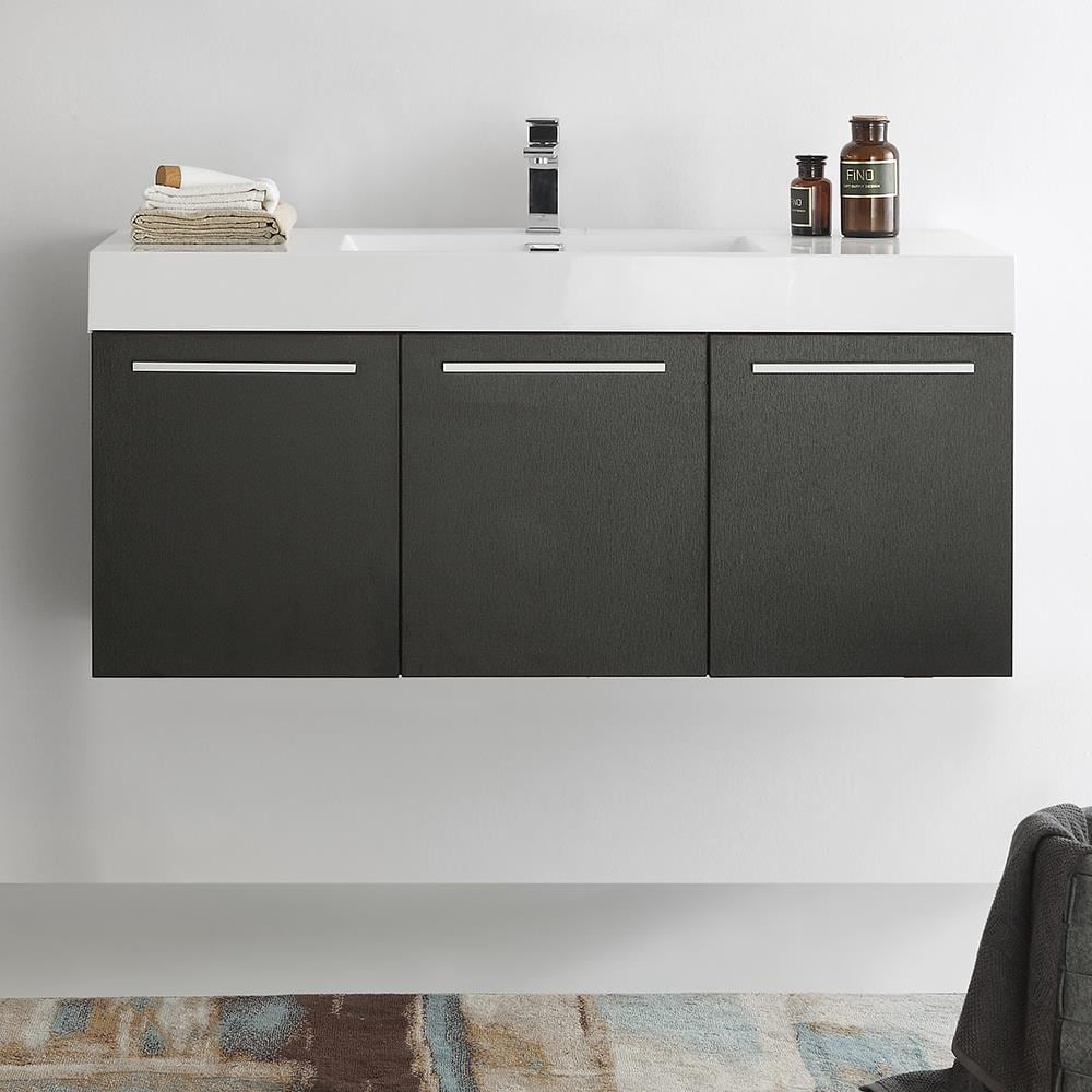 Fresca FCB8092BW-I Vista 48-in Black Single sink Floating Bathroom Vanity with White Acrylic Top