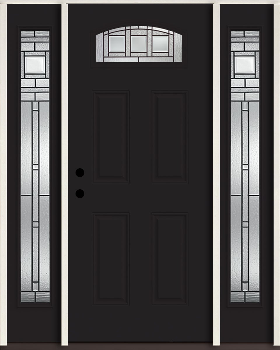 RELIABILT LO963605 Craftsman 60-in x 80-in x 4-5/8-in Fiberglass 1/4 lite Right-hand inswing Peppercorn Paint Painted Prehung Front Door with Sidelights Insulating core