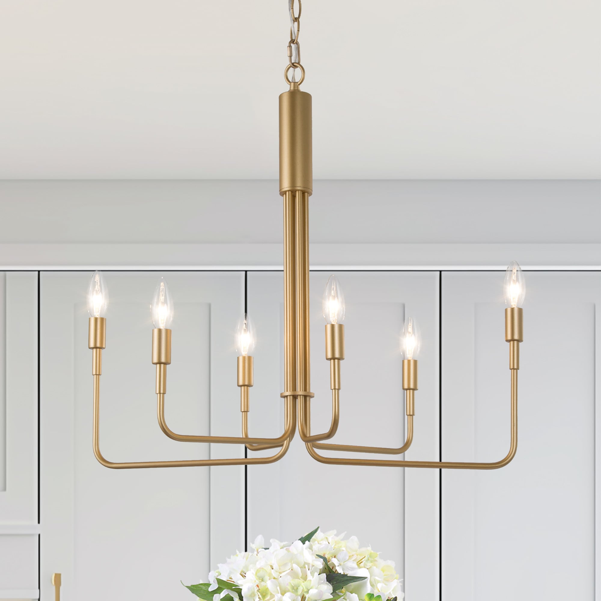 LNC Diana 25-in 6 -Light Matte Gold Bare bulb Metal Chandelier