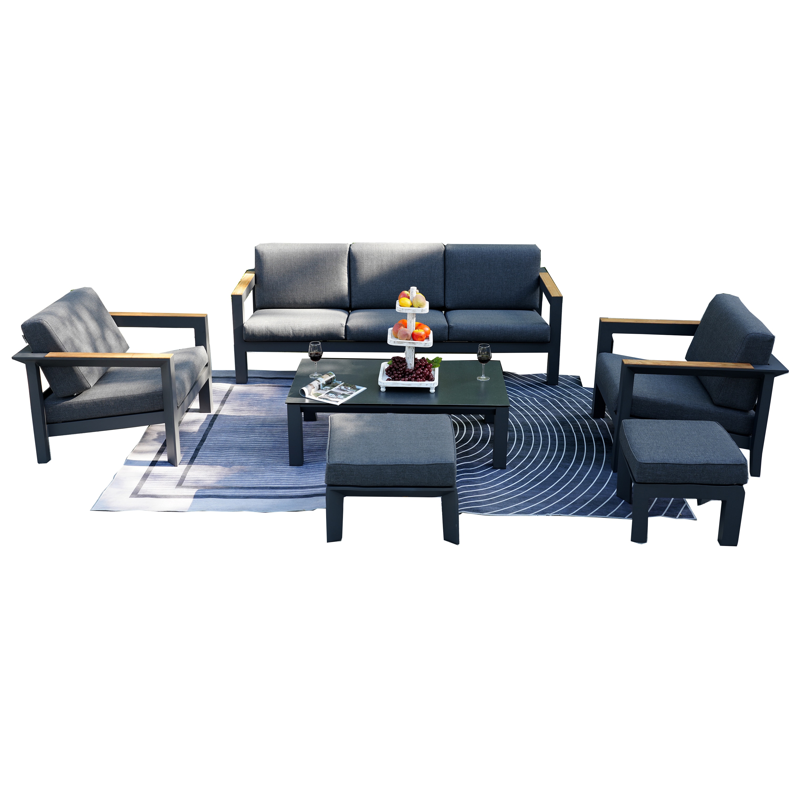 Moda Furnishings MOS-232627-GR 6 -Piece Patio Sofa Conversation Set with Gray Cushions