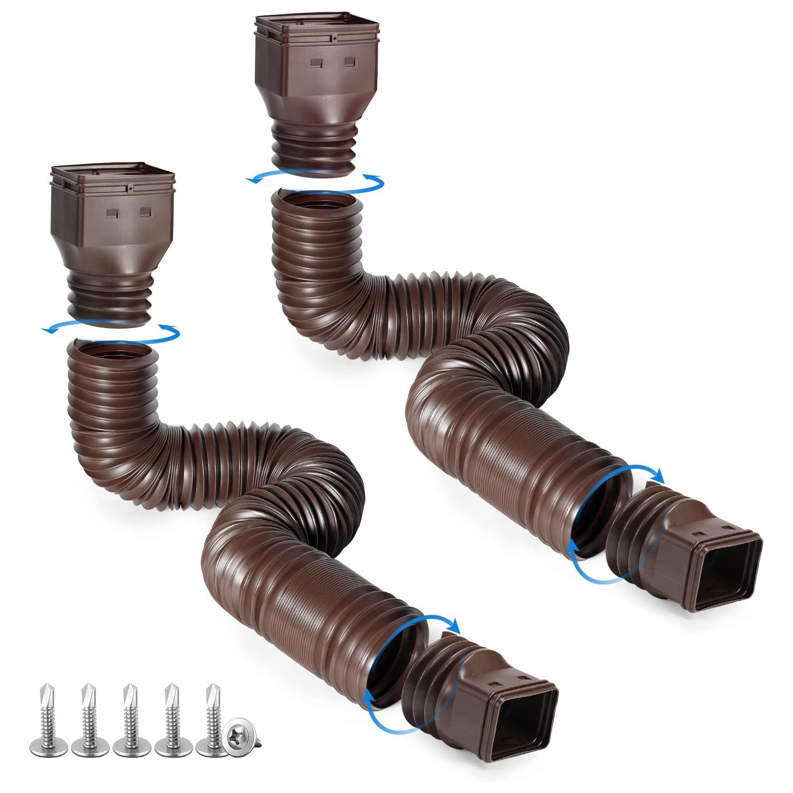Misopily 2 Pack Brown Flexible Downspout Extenders Extendable 21 to 68 Inches Fits 2x3 3x3 3x4 3.5x4 Inch Gutter Drain Pipes Adapter Included