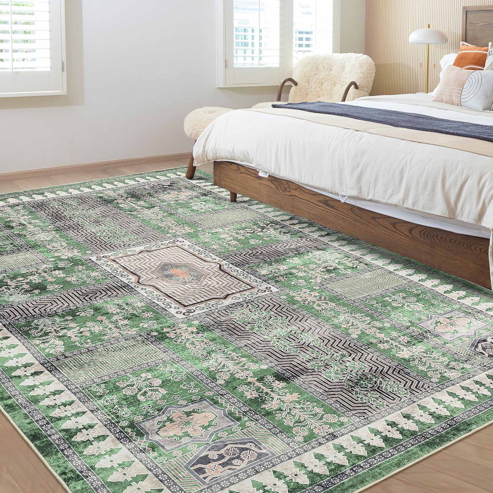 Garvee YXY-LO-PHO-15XM2O10 5 x 7 (ft) Loomed Polyester Green Rectangular Indoor Geometric Mid-Century Modern Machine washable Area rug