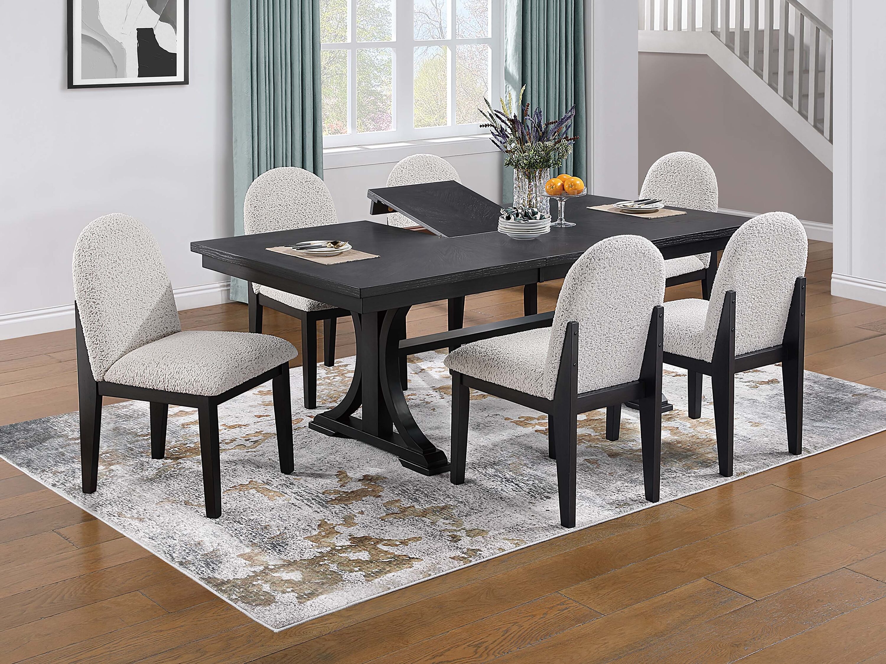 Clihome - 7pc Dining Sets Black Contemporary/Modern Dining Room Set with Rectangular Table ( Seat...