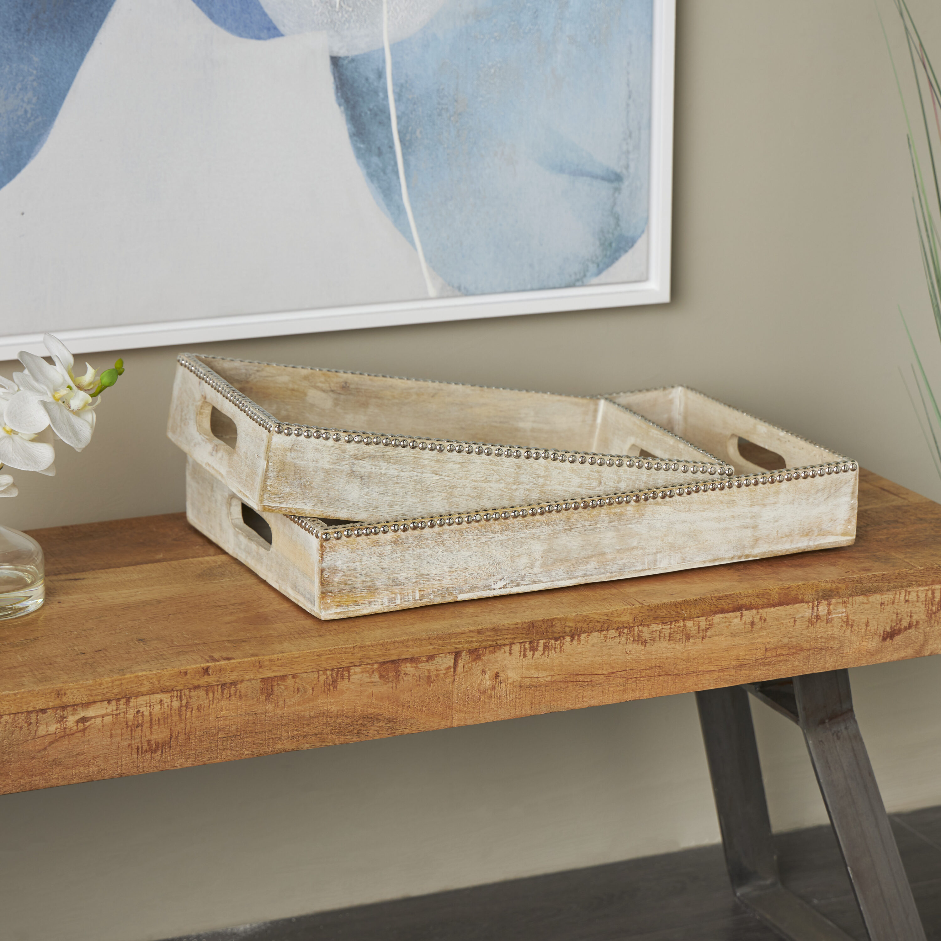 Grayson Lane 821543 2 -Pack Brown Wood Country Decorative tray