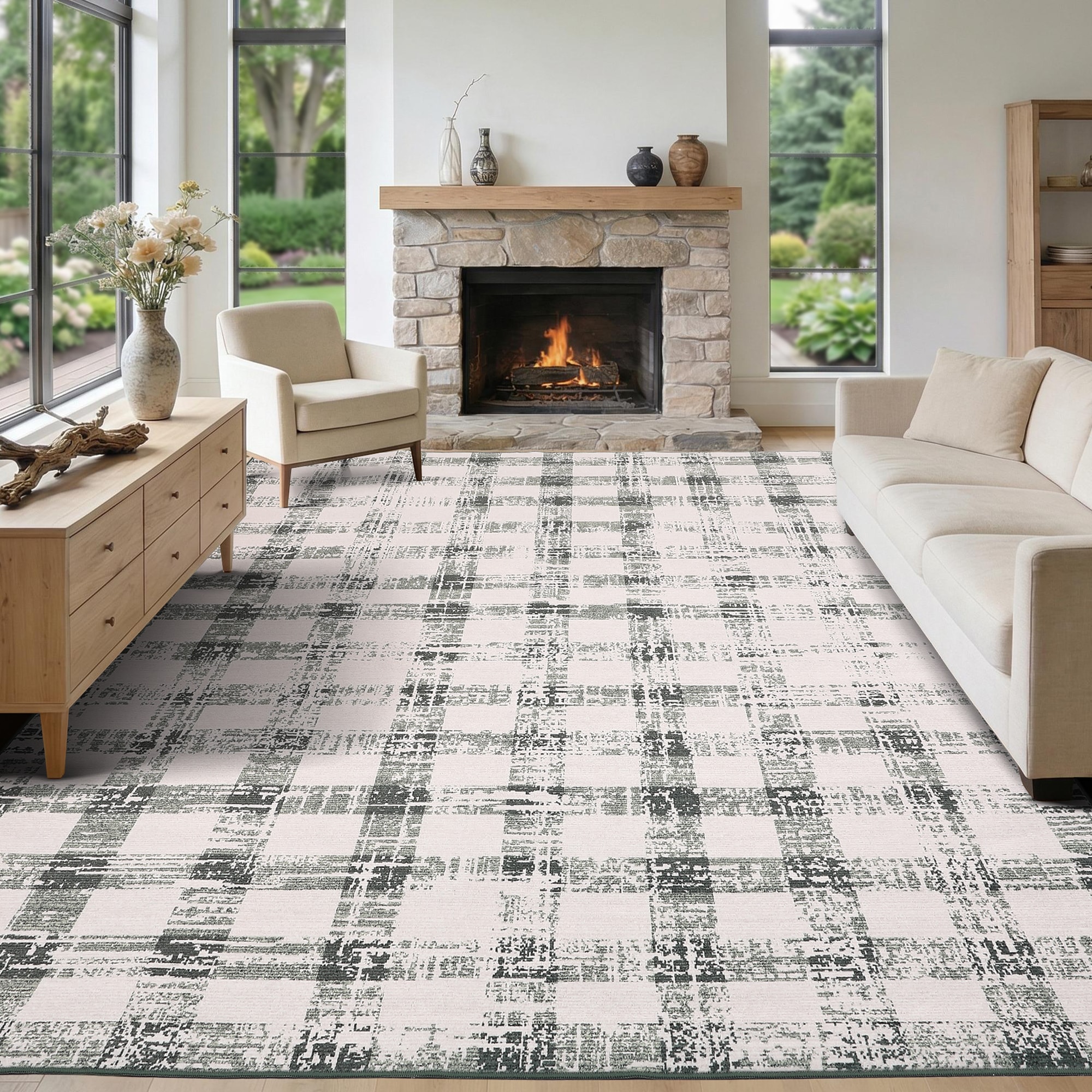 IdealHouse Modern Checkered Area Rug 8x10ft Washable Non Slip Low Pile ...