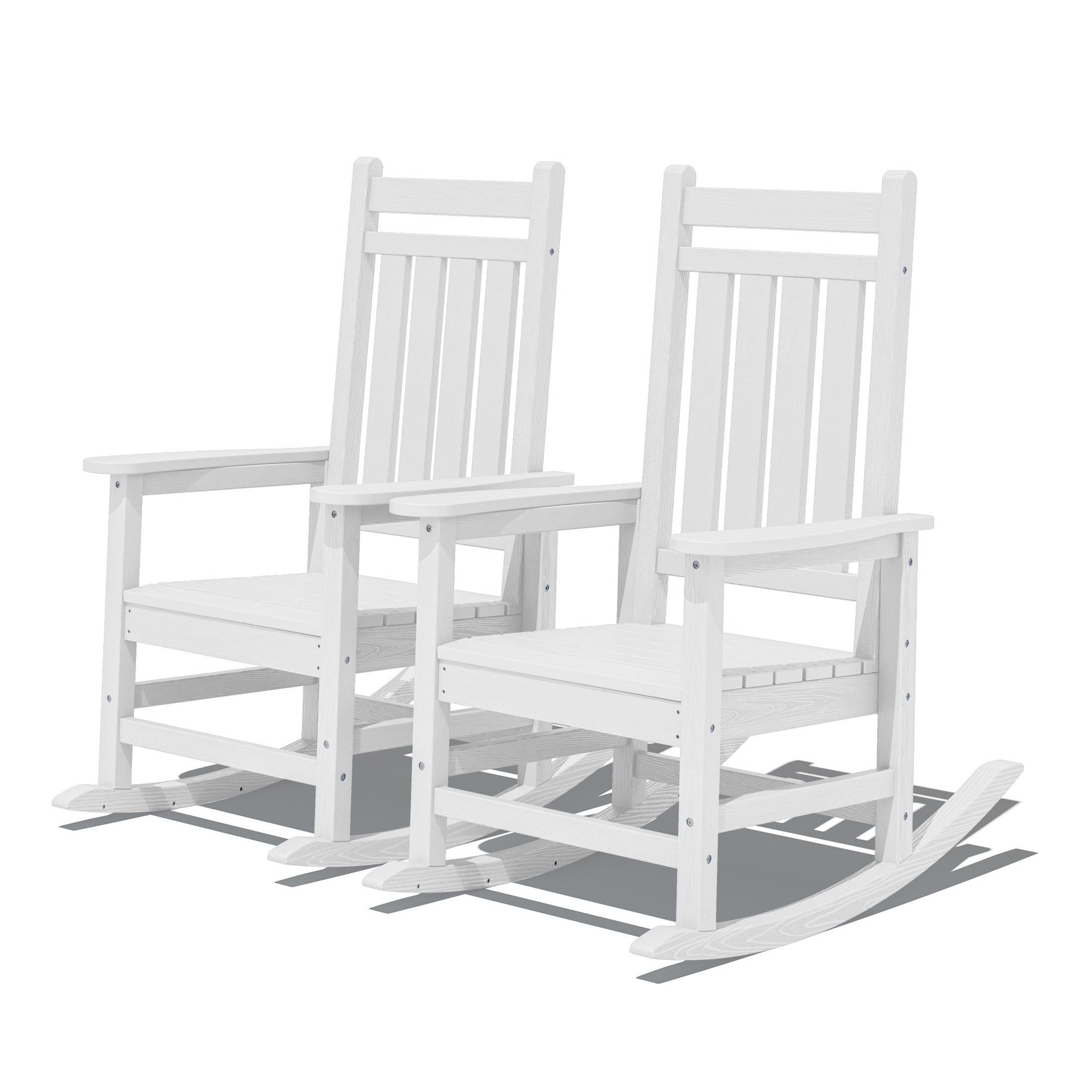 JEAREY TRGY02-WE HDPE High-back Patio Rocking Chair Set of 2 Set of 2 White HDPE Frame Rocking Chair with Slat Seat