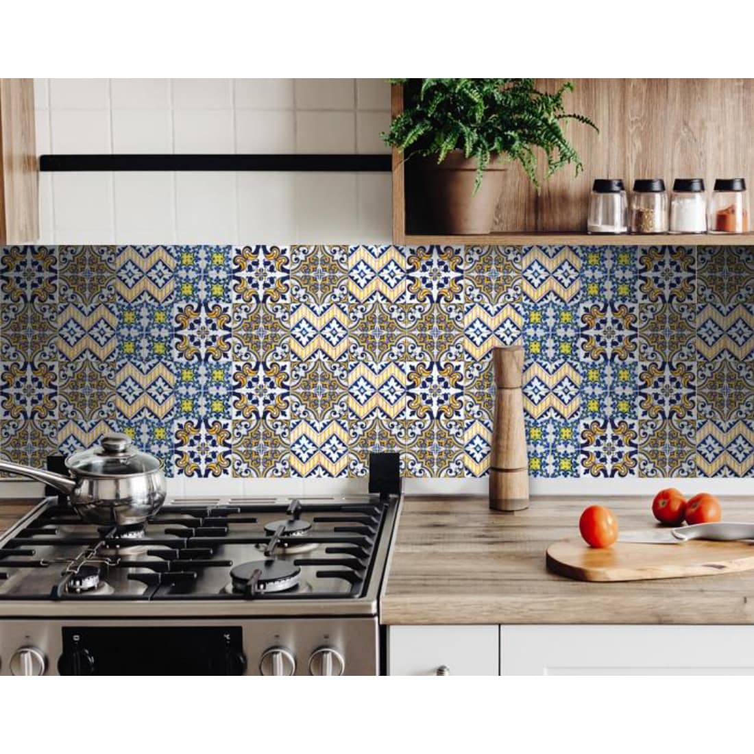 HomeRoots 4000400263 8.16-sq ft Blue Vinyl Geometric Self-adhesive Peel and Stick Wallpaper