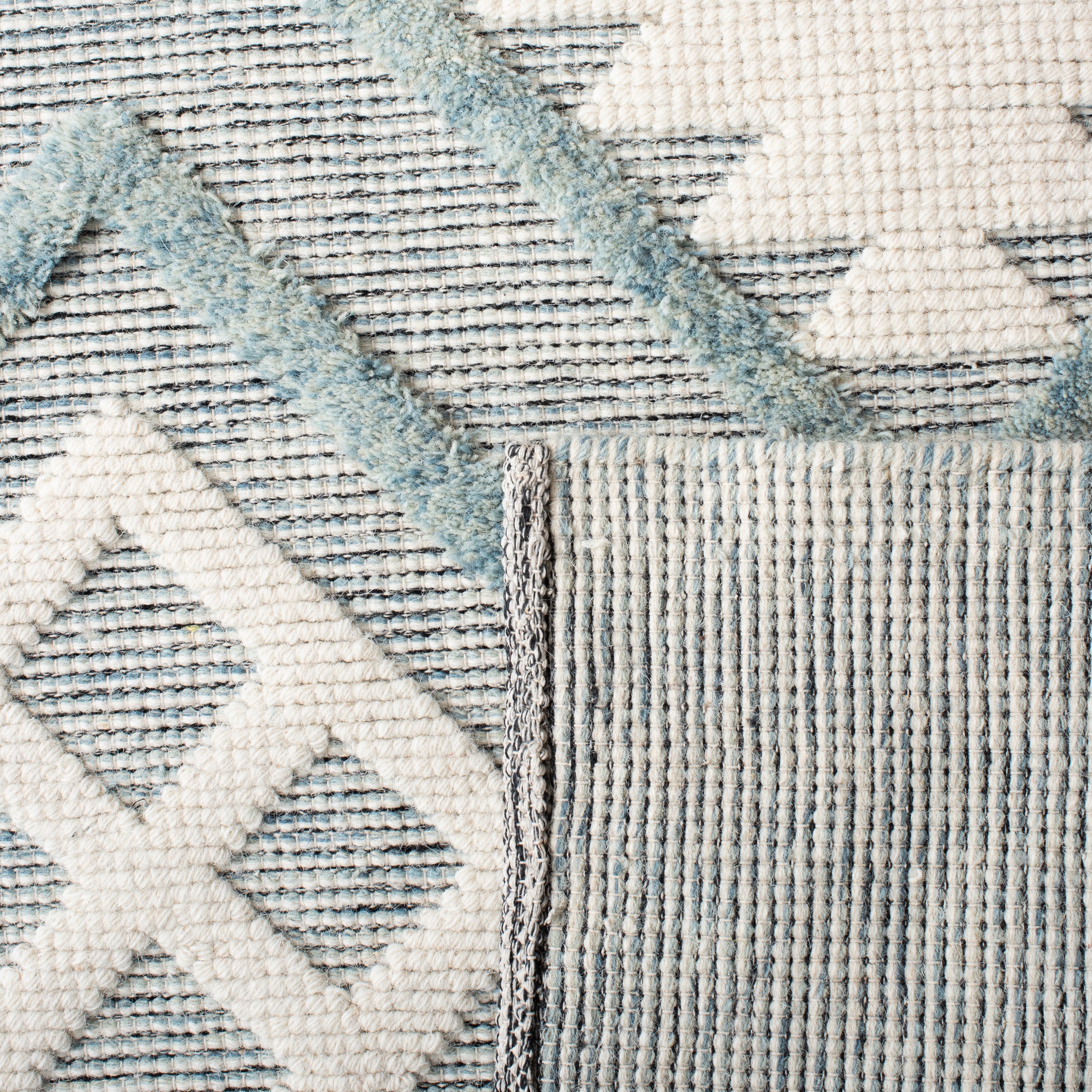 Blue Geometric Hand-Knotted Wool Area Rug, 3' x 5'