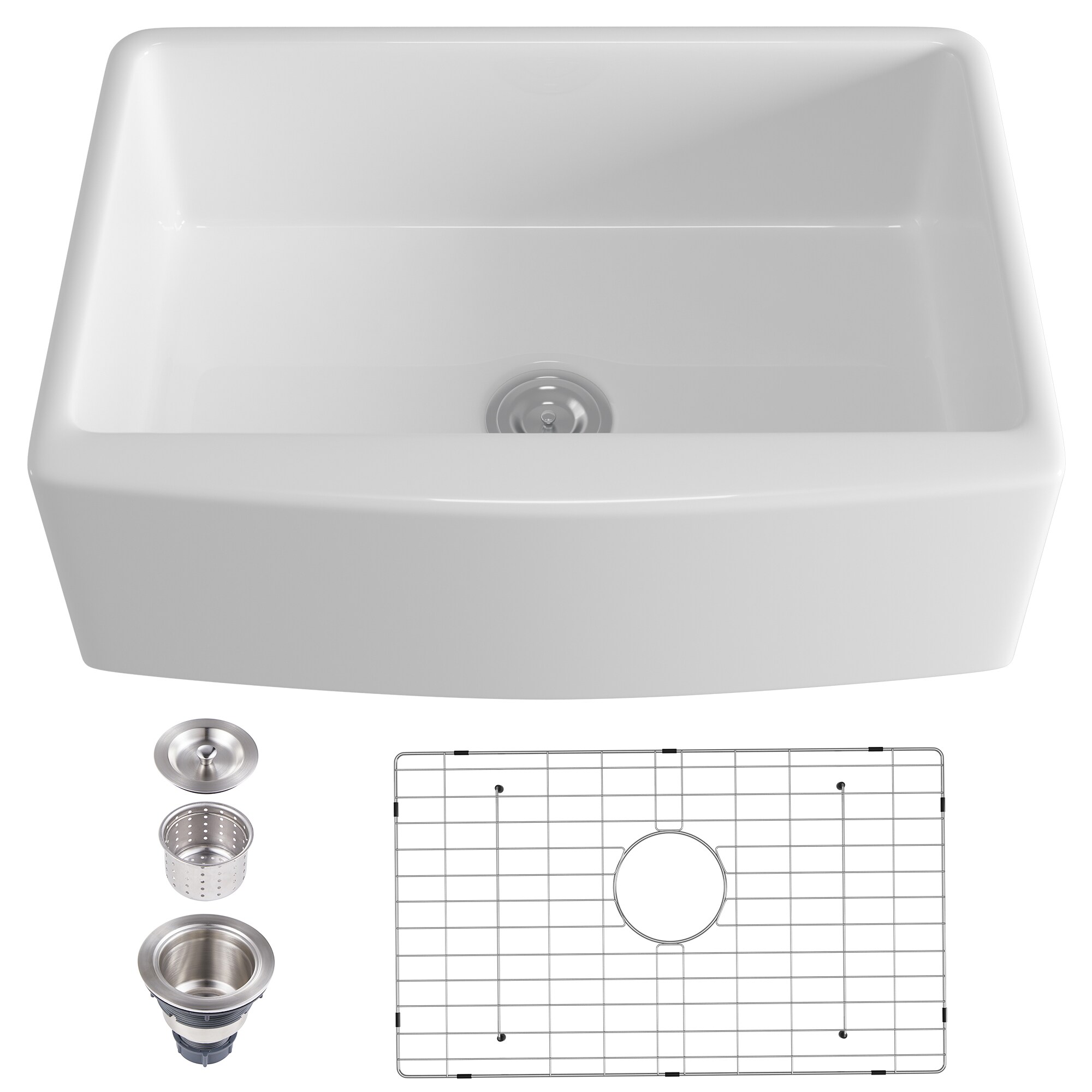 CASAINC Single bowls farmhouse kitchen sink Drop-In 29.76-in x 20.75-in  White Single Bowl Fireclay Kitchen Sink