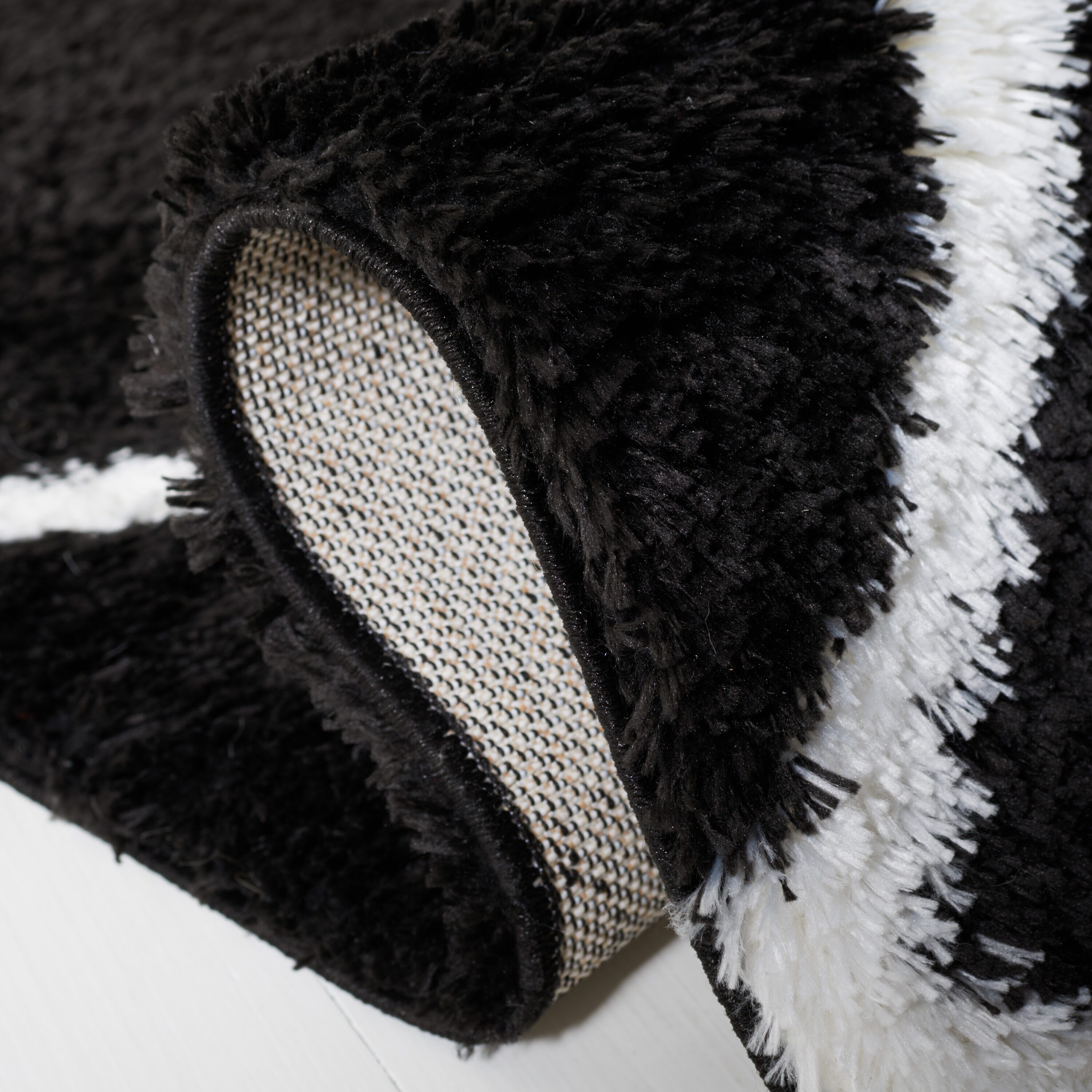 Black and White Geometric Shag Runner Rug, 2' x 9'