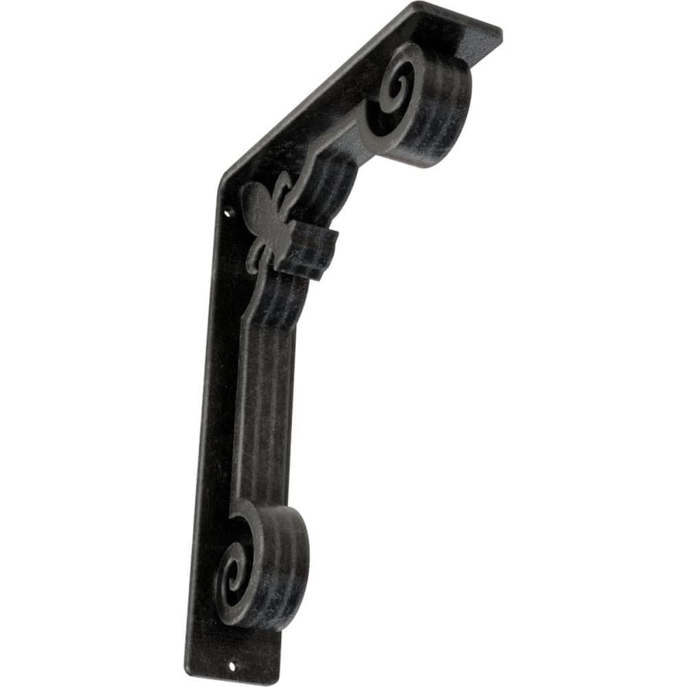 Ekena Millwork BKTM02X07X10TFLASV Fleur De Lis 7.5-in x 2-in x 10-in Gray Wrought iron Countertop support bracket