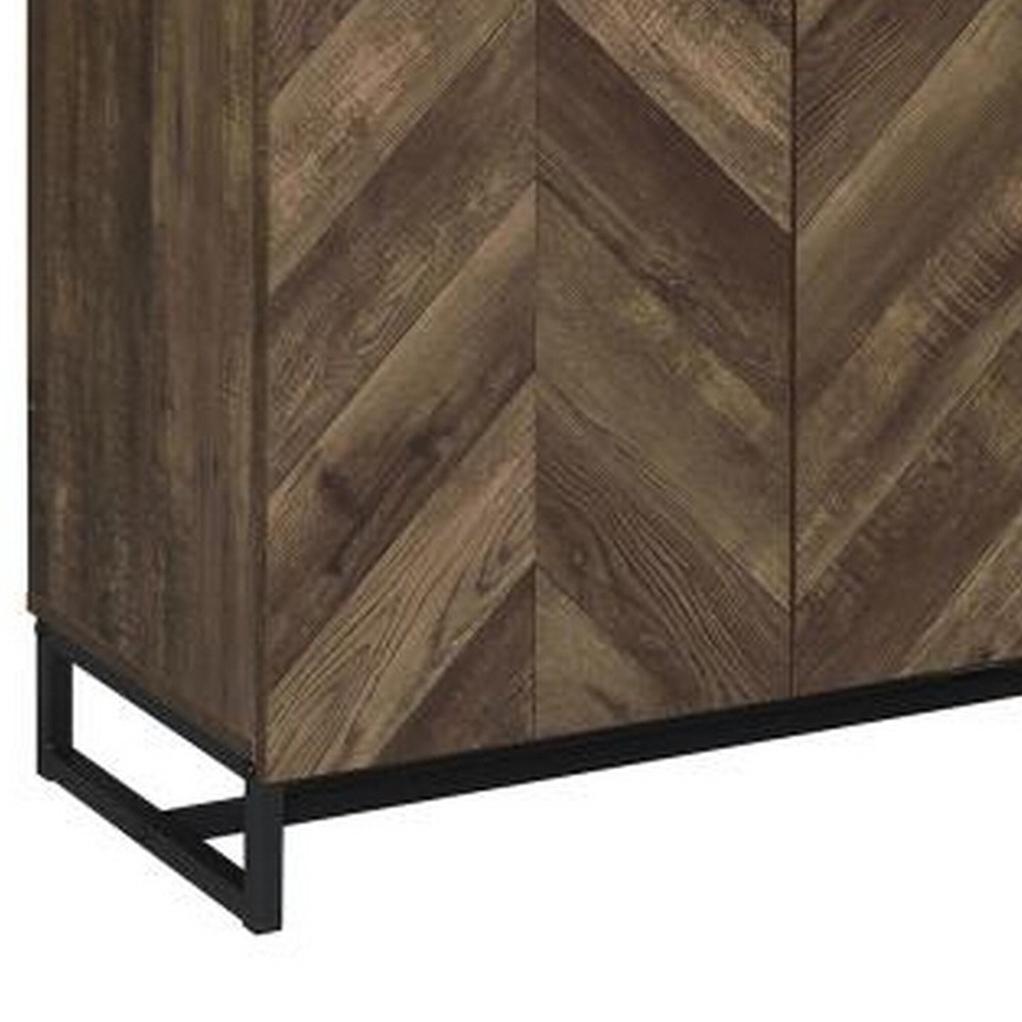 Transitional Herringbone 3-Tier Brown Wooden Bookcase with Doors