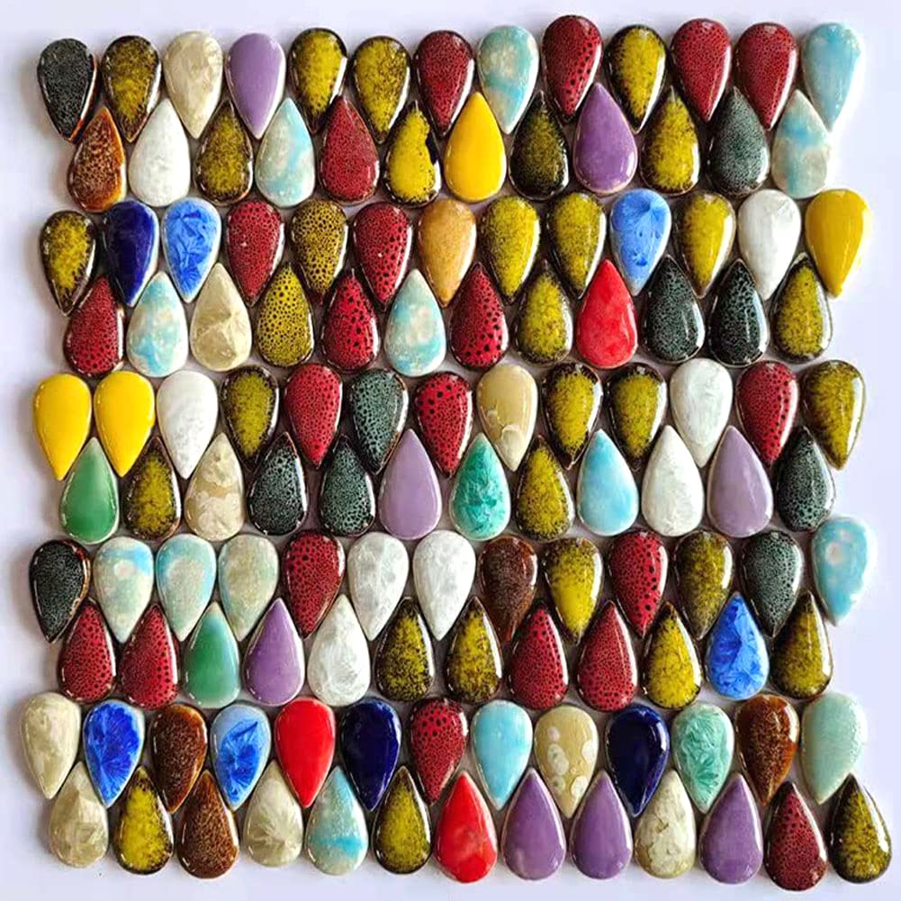 ITOPFOX  One Pound Ceramics Mosaic Tiles Random Color Big Raindrops Shape for DIY Crafts Home Decoration 19 by 38 Millimeters