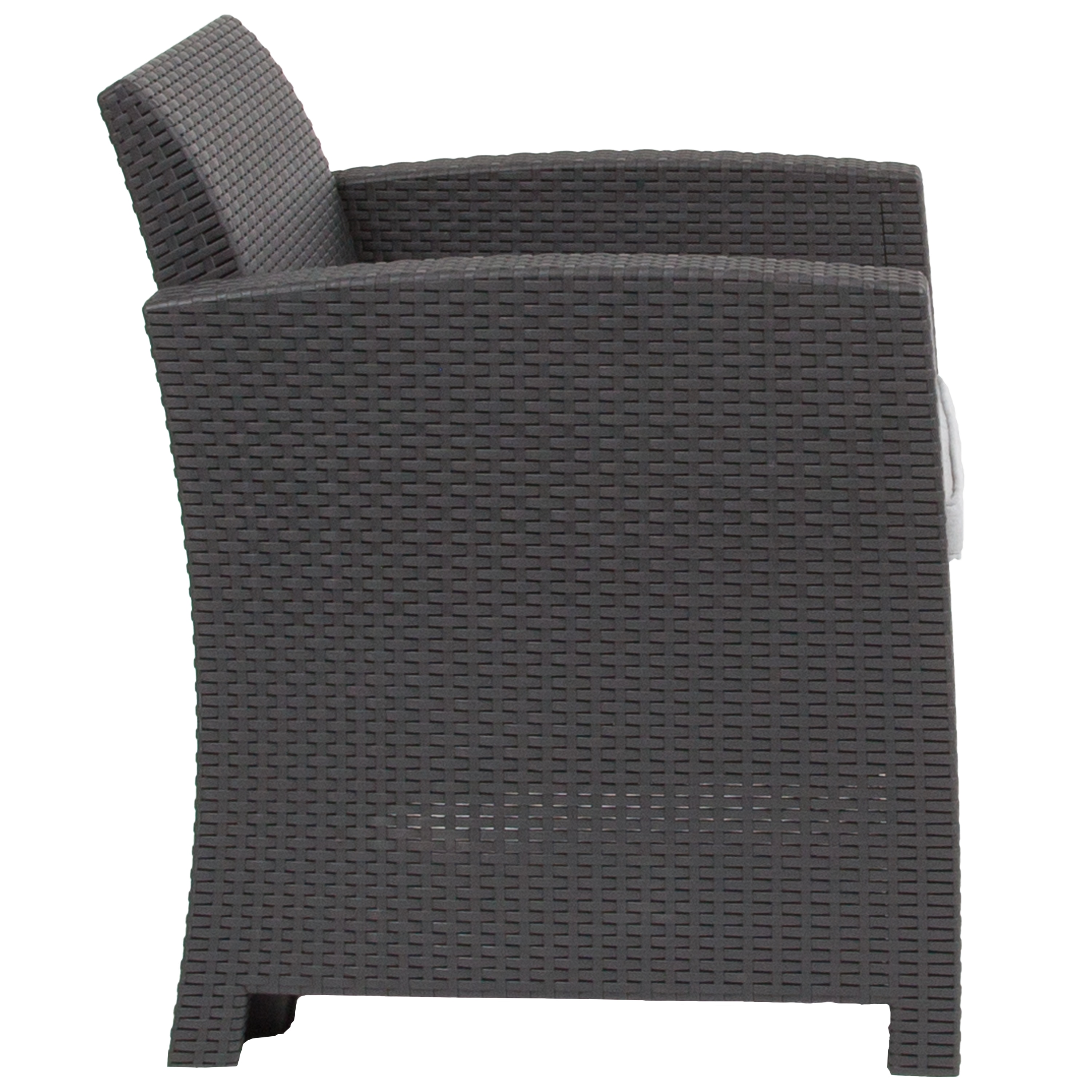 Light Gray Faux Rattan Armchair with Cushions