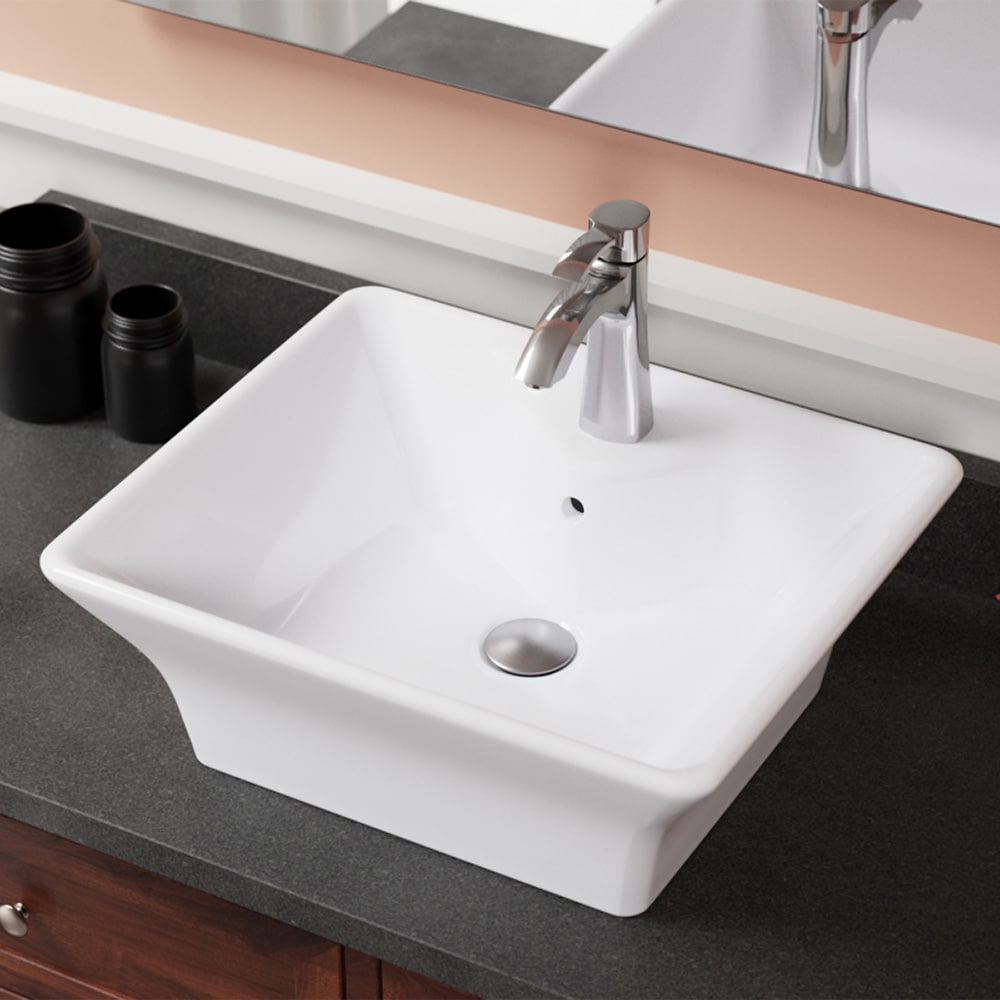 MR Direct V150-W Porcelain Vessel Rectangular Traditional White Bathroom Sink ( 19.75-Inches x 16.63-Inches )