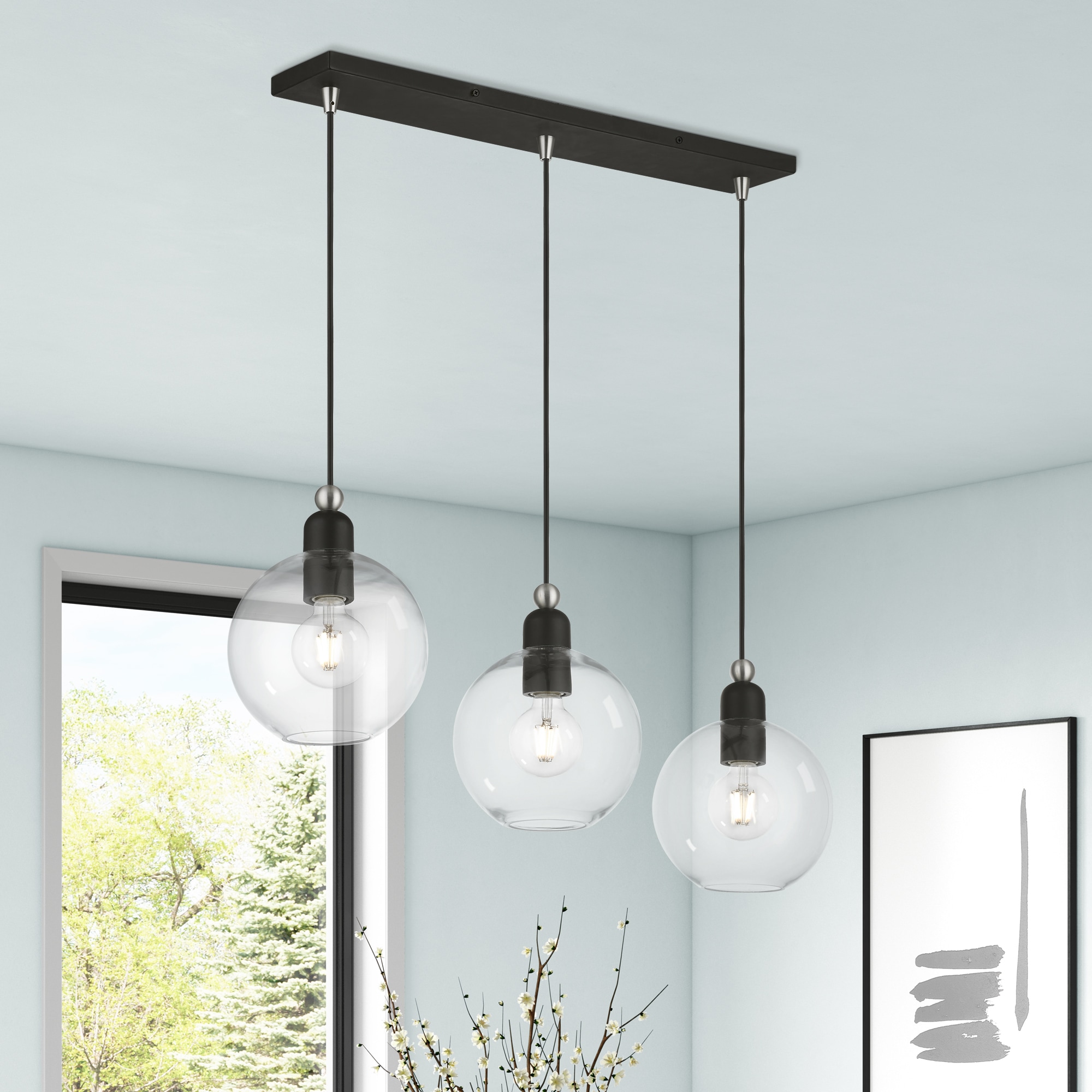 Downtown Black and Brushed Nickel 3-Light Chandelier with Clear Glass Shades