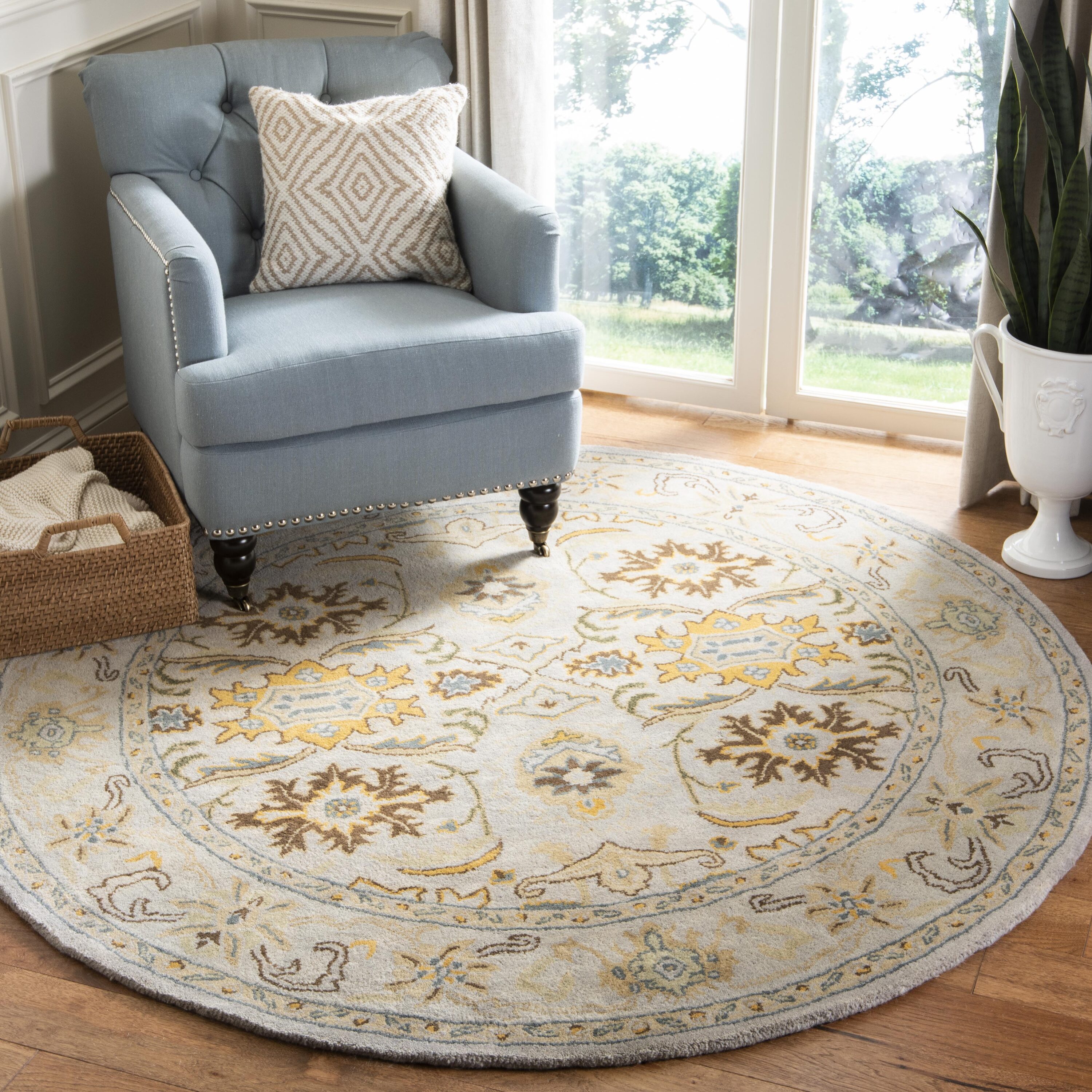 Safavieh HG734C-6R Heritage Peshwar 6 x 6 (ft) Tufted Wool Light Gray/Gray Round Indoor Floral/Botanical Oriental Area rug