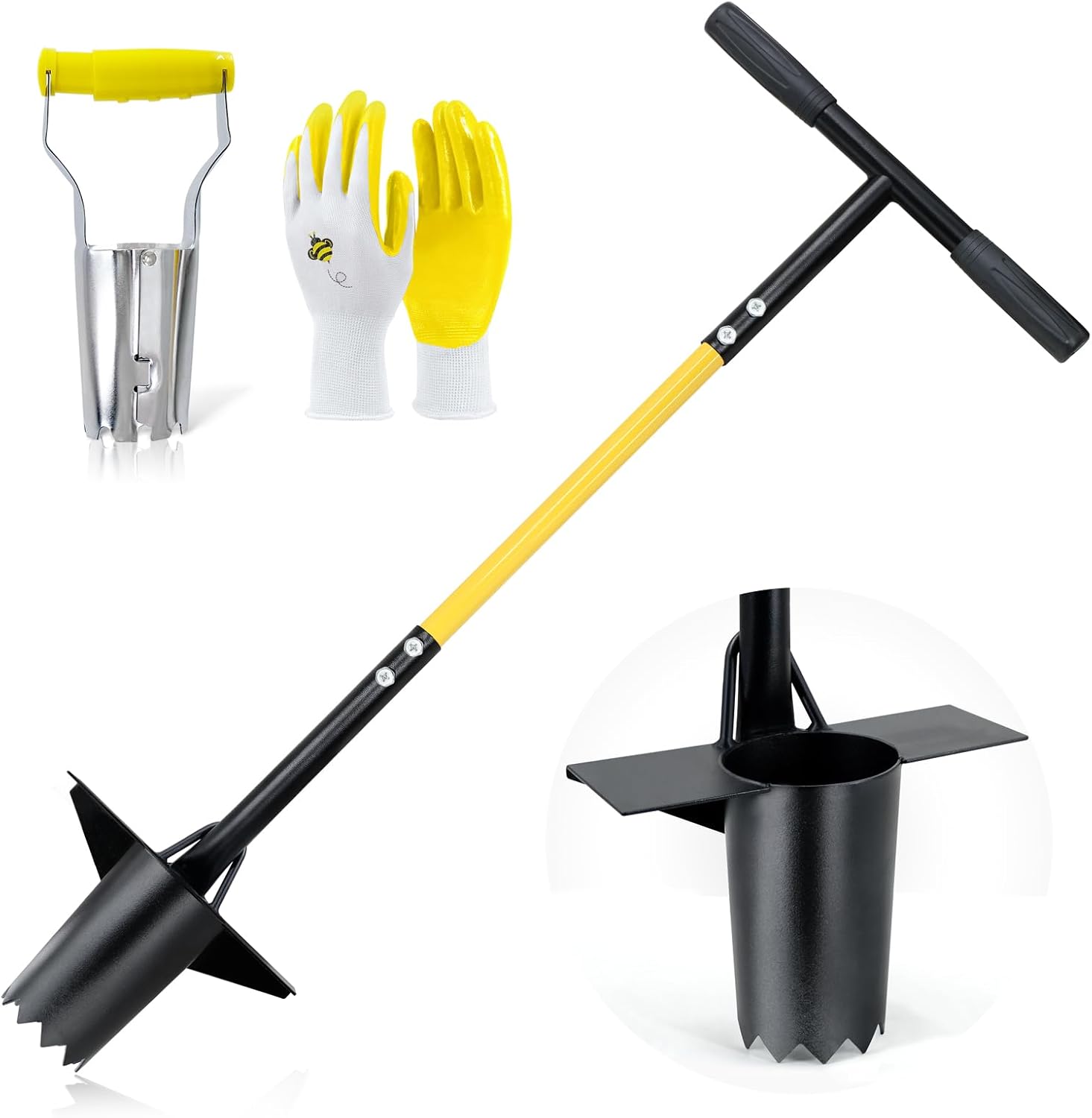 Jardineer 3PCS Bulb Planter Tools Set Long Handle Bulb Planting Tool and Small Flowers Transplanter Tool for Tulips Daffodils Lily #L1115