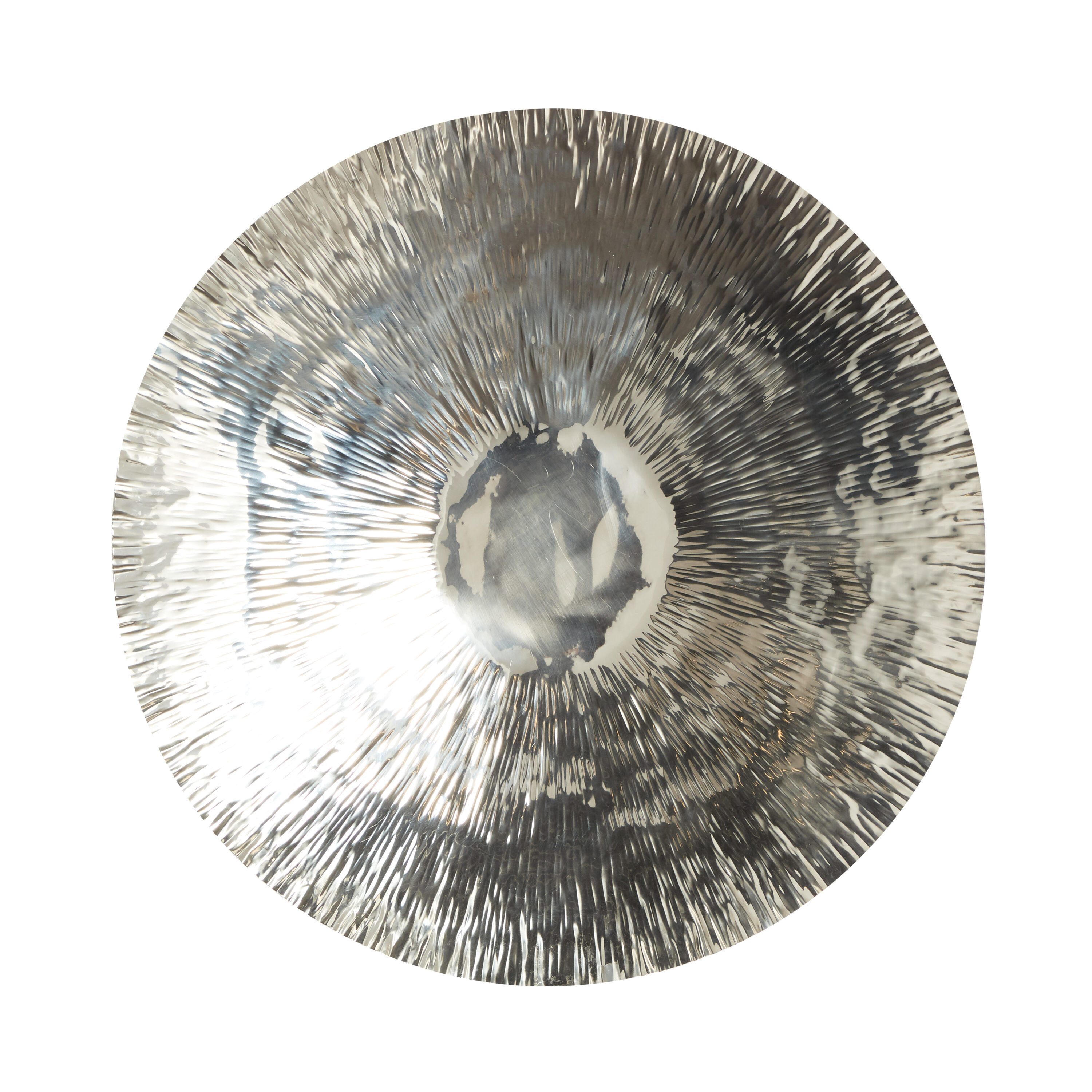 Silver Stainless Steel Circular Wall Sculpture with Hammered Design