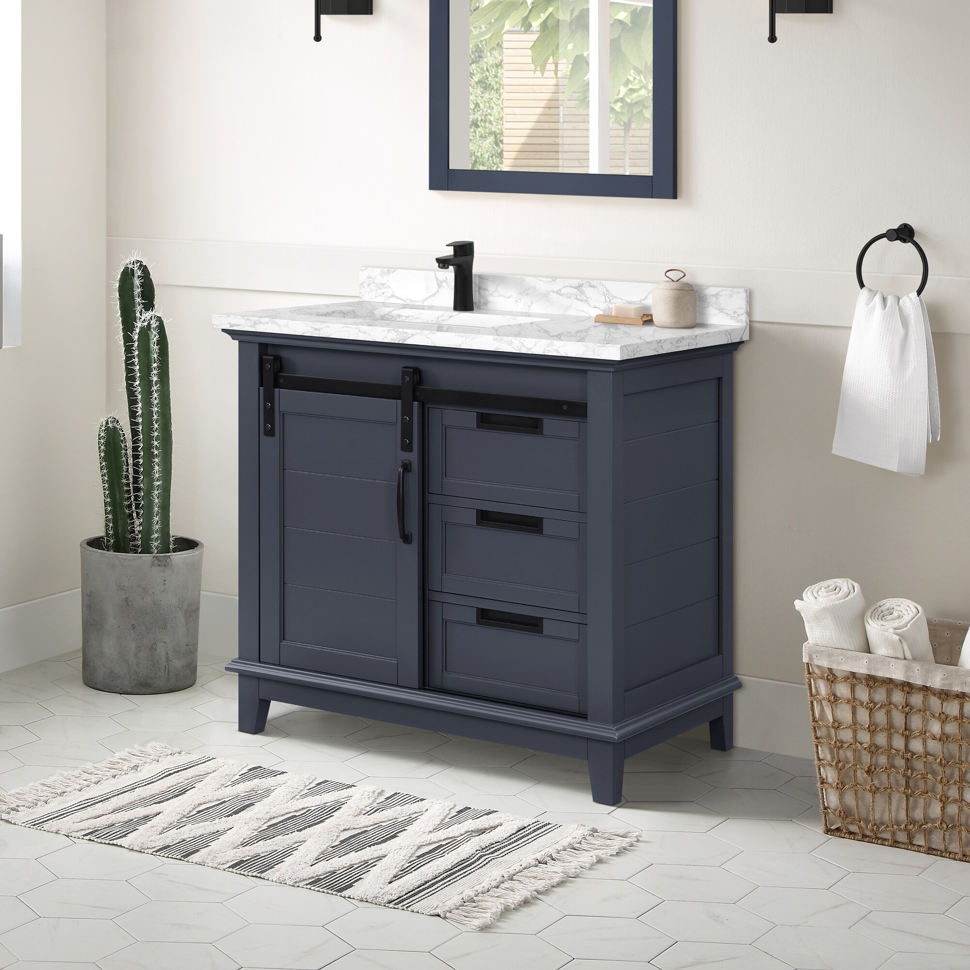 OVE Decors Edenderry 36-in Stone Blue Undermount Single Sink Bathroom ...