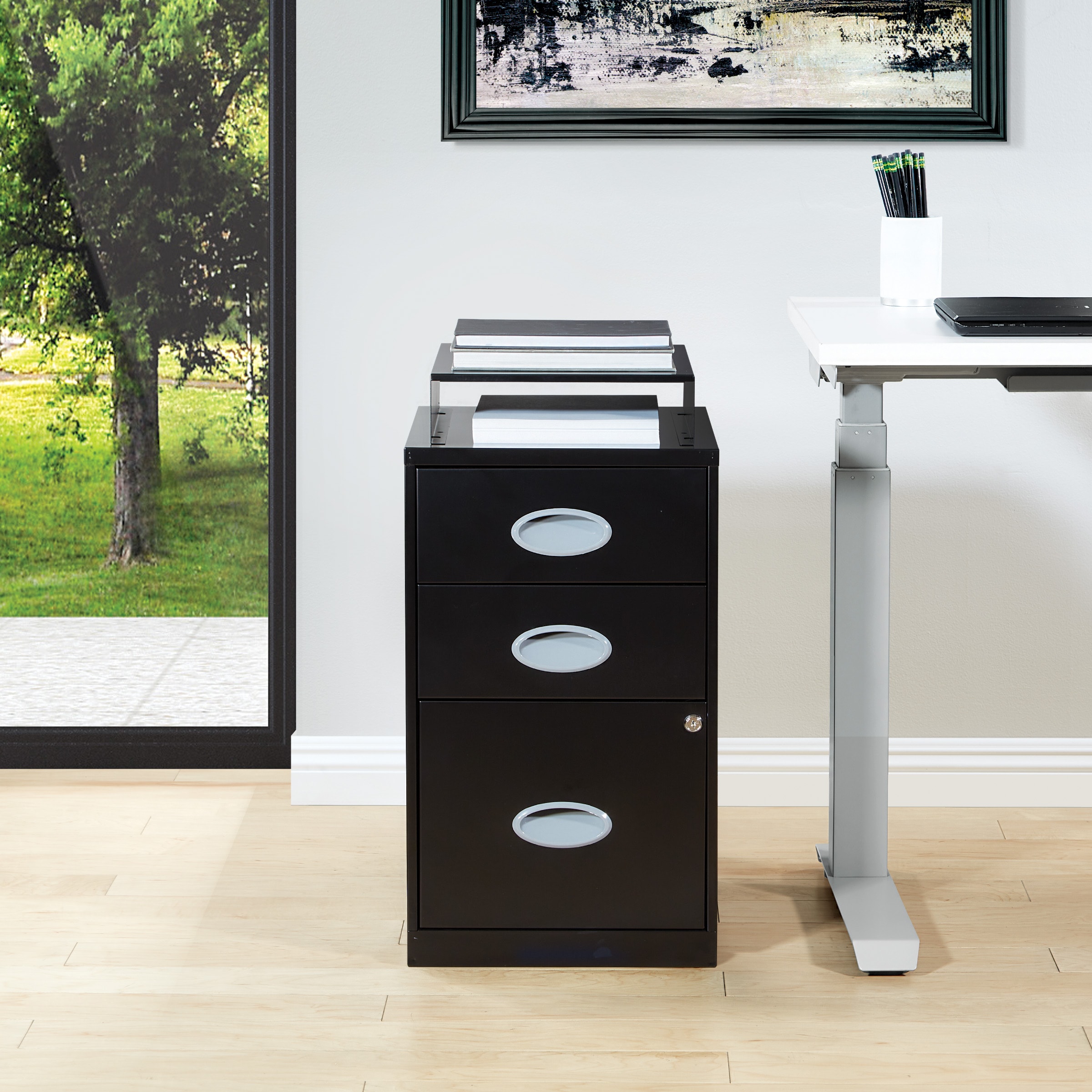 Office Star Products CF3DR-3 Metal Black 3 -Drawer 14.25-in File Cabinet