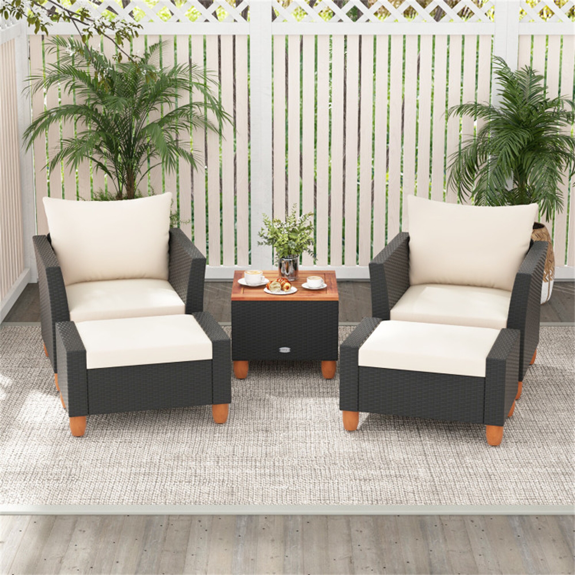 BABOOM BOM-0300BE-CO 5 -Piece Rattan Patio Conversation Set with White Cushions