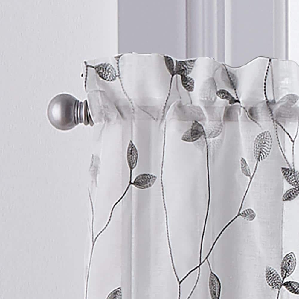 CHF Botanical embroidery 36-in Grey Polyester Rod Pocket Sheer Tier ...