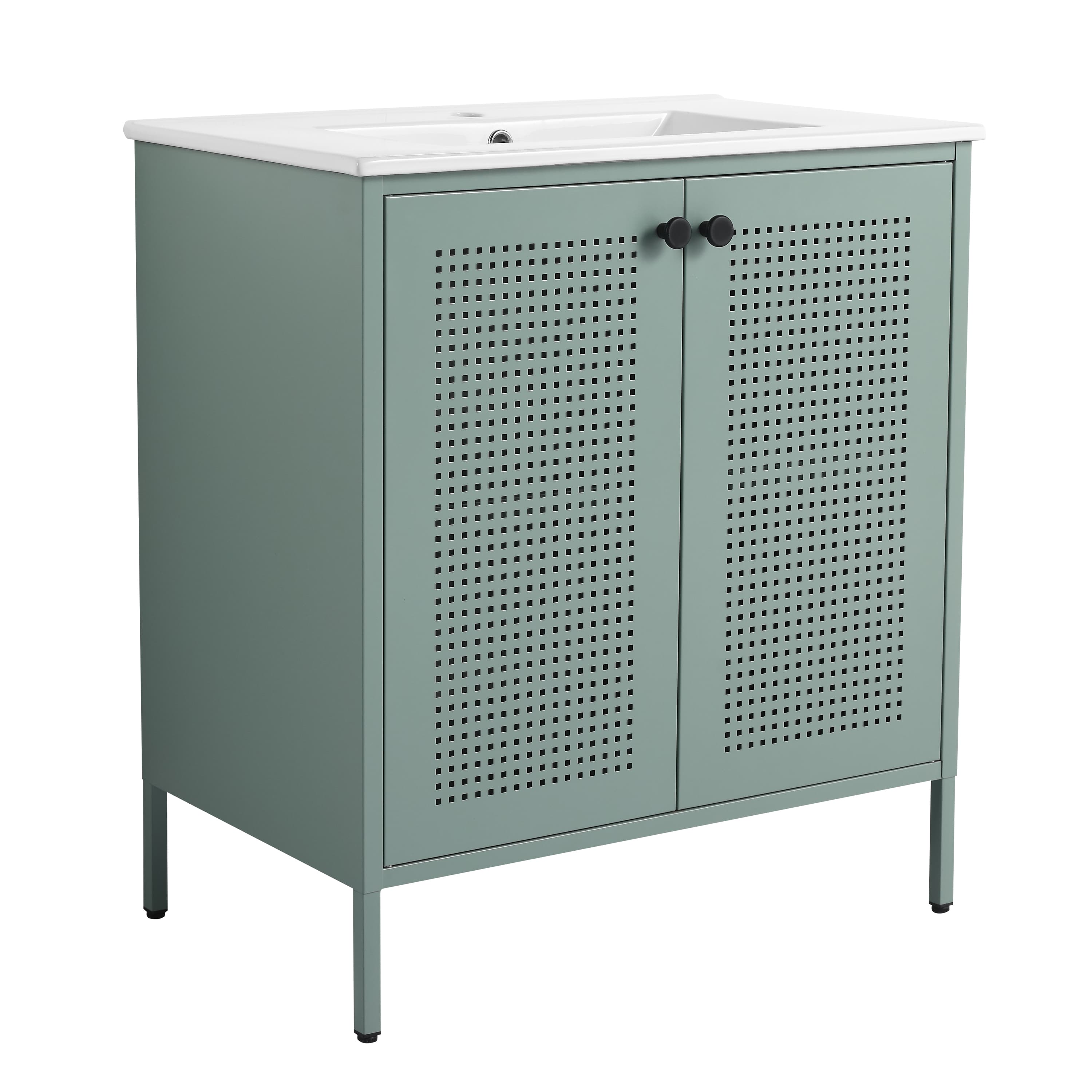 Vynxaria LEXY1297-DJYS-SZT067 30 in Single Freestanding Mint Green Steel Bath Vanity with White Ceramic Top KD-PACKING Ready to Assemble