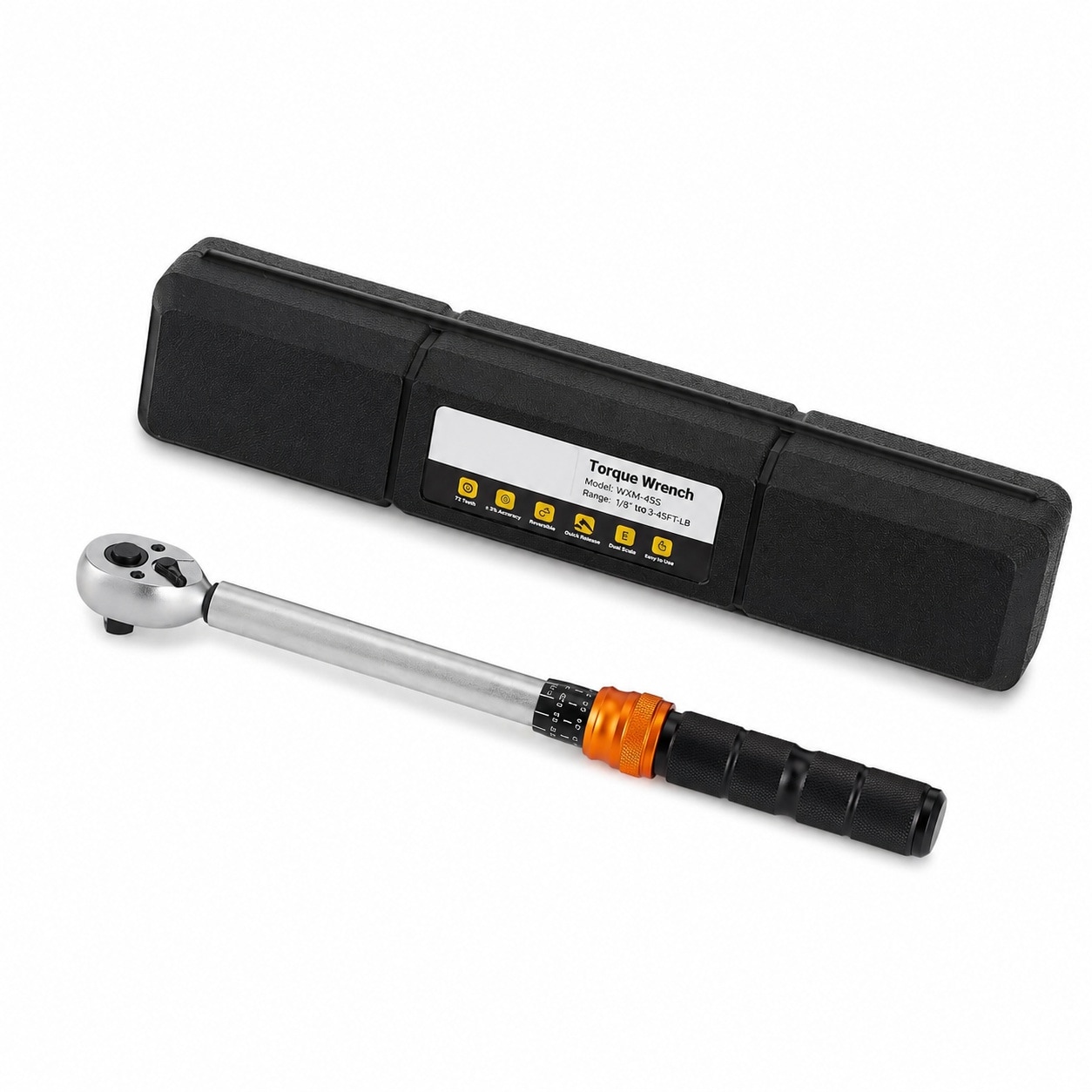 Aoibox  3 8 In Click Torque Wrench 5 45 ft lb 6 8 61 Nm Dual Scales 3 Accuracy with 72 Tooth Spark Plug Socket Tool