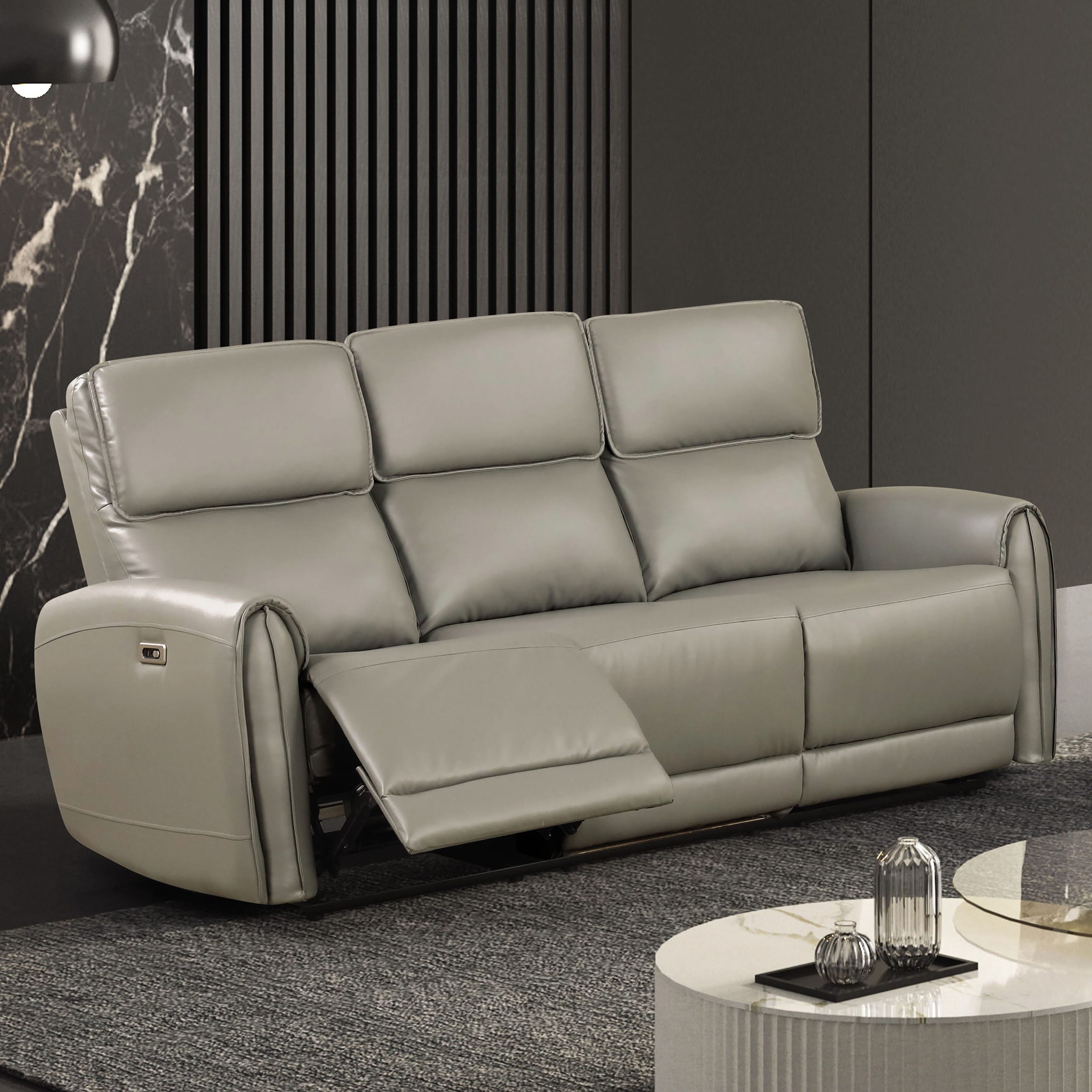 Furniture of America IDF-6012GYSF-PM Oremus 80.5-in Modern Gray Faux leather 3 -seater Reclining Sofa