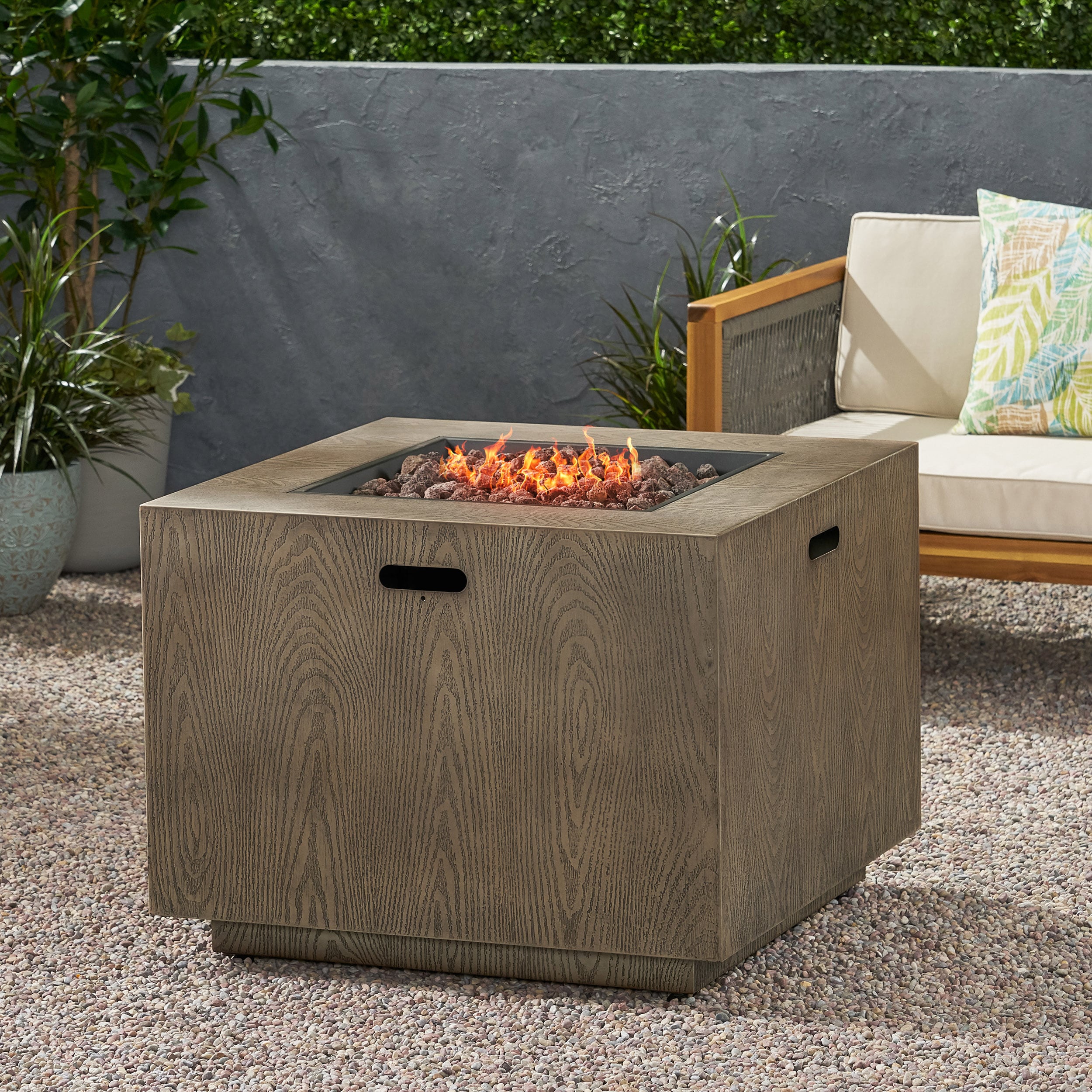 ToolCat PG2-54-PT 31-in W Wood Iron Square Tabletop Liquid propane Fire pit