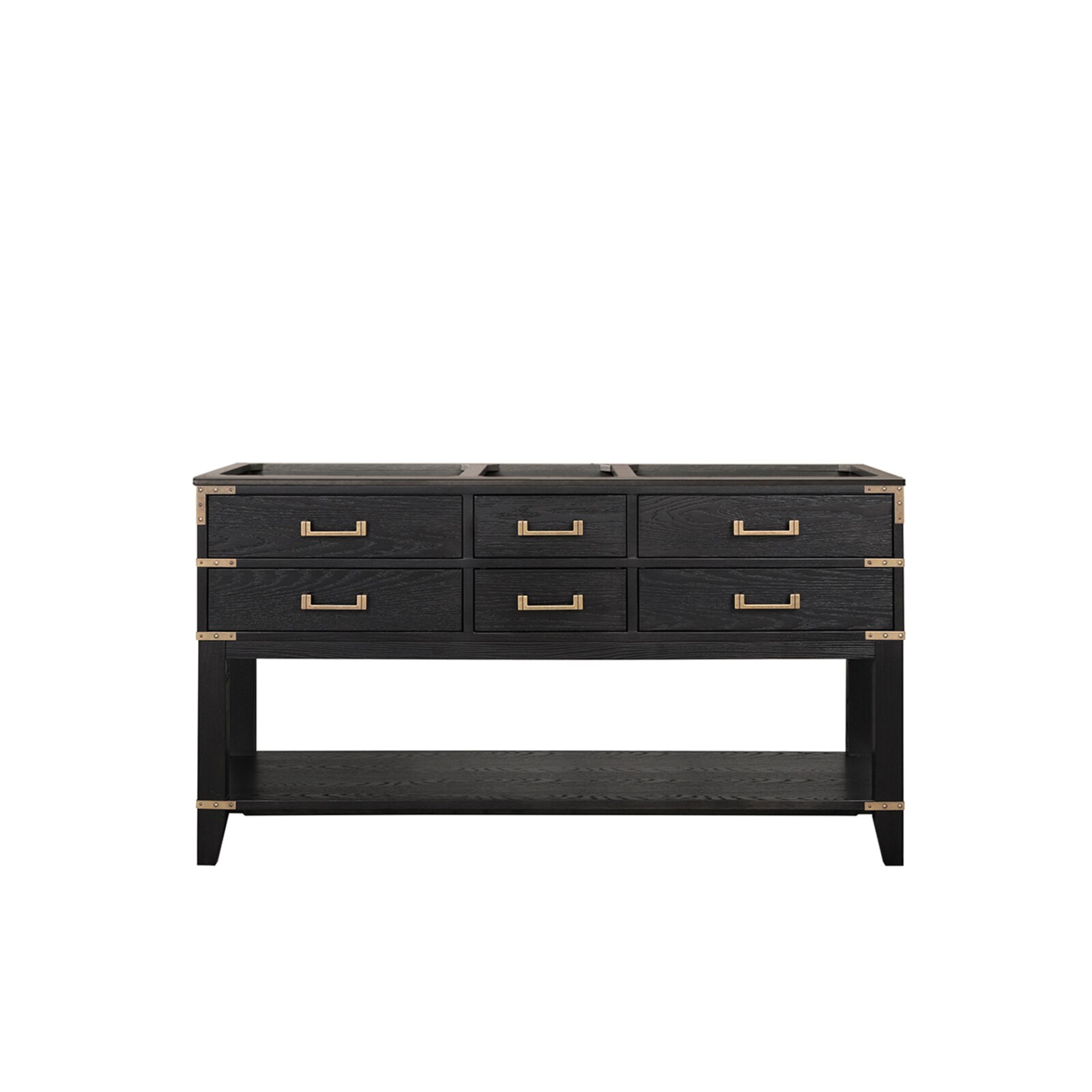 Lexora LVGR60DJ000 Greenberg 60-in Black Oak Bathroom Vanity Base Cabinet without Top