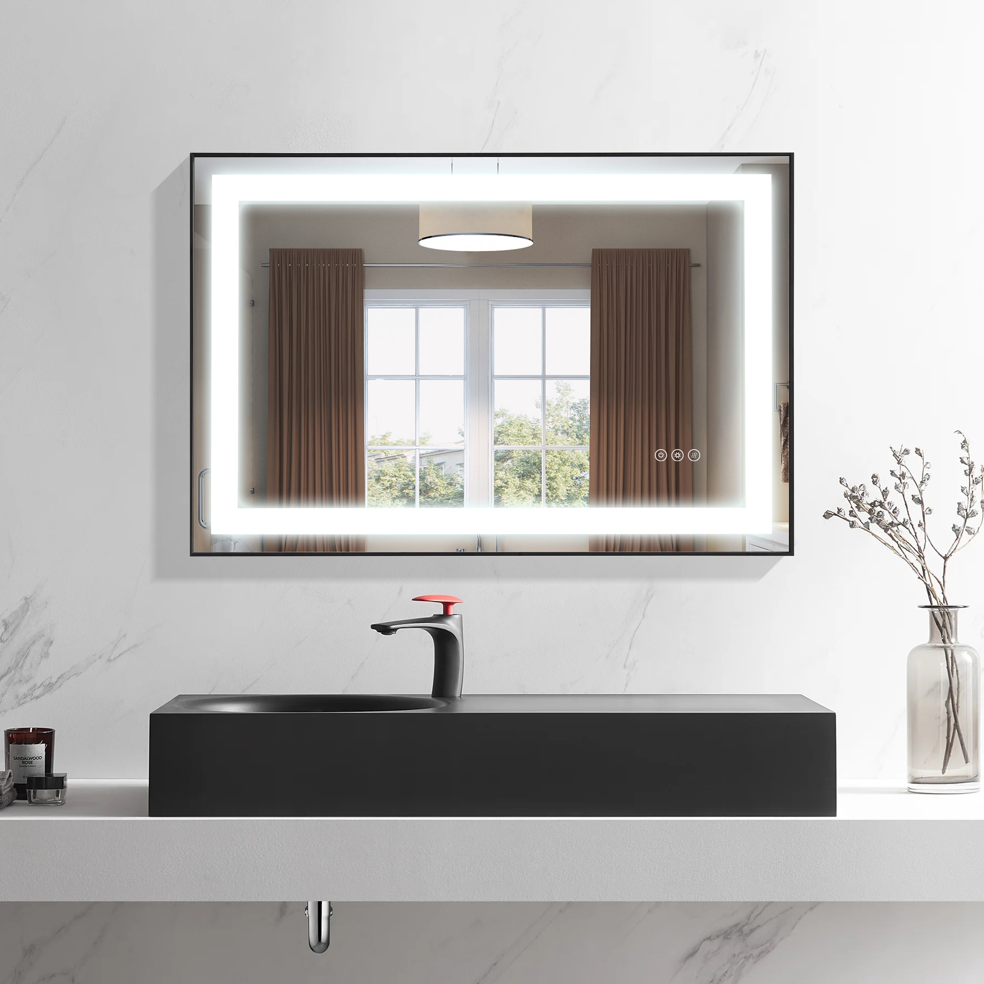 Forclover HE-31MK3624 36-Inches x 24-Inches Framed Rectangle Dimmable Lighted Fog Free Bathroom Vanity Mirror ( Black Frame )
