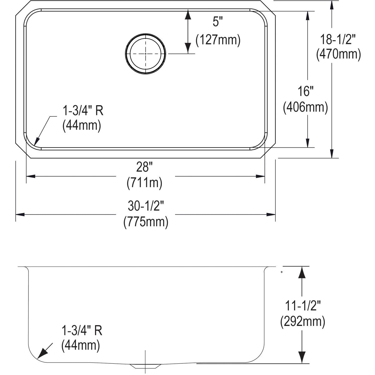 Lustertone 31" Stainless Steel Single Bowl Undermount Sink
