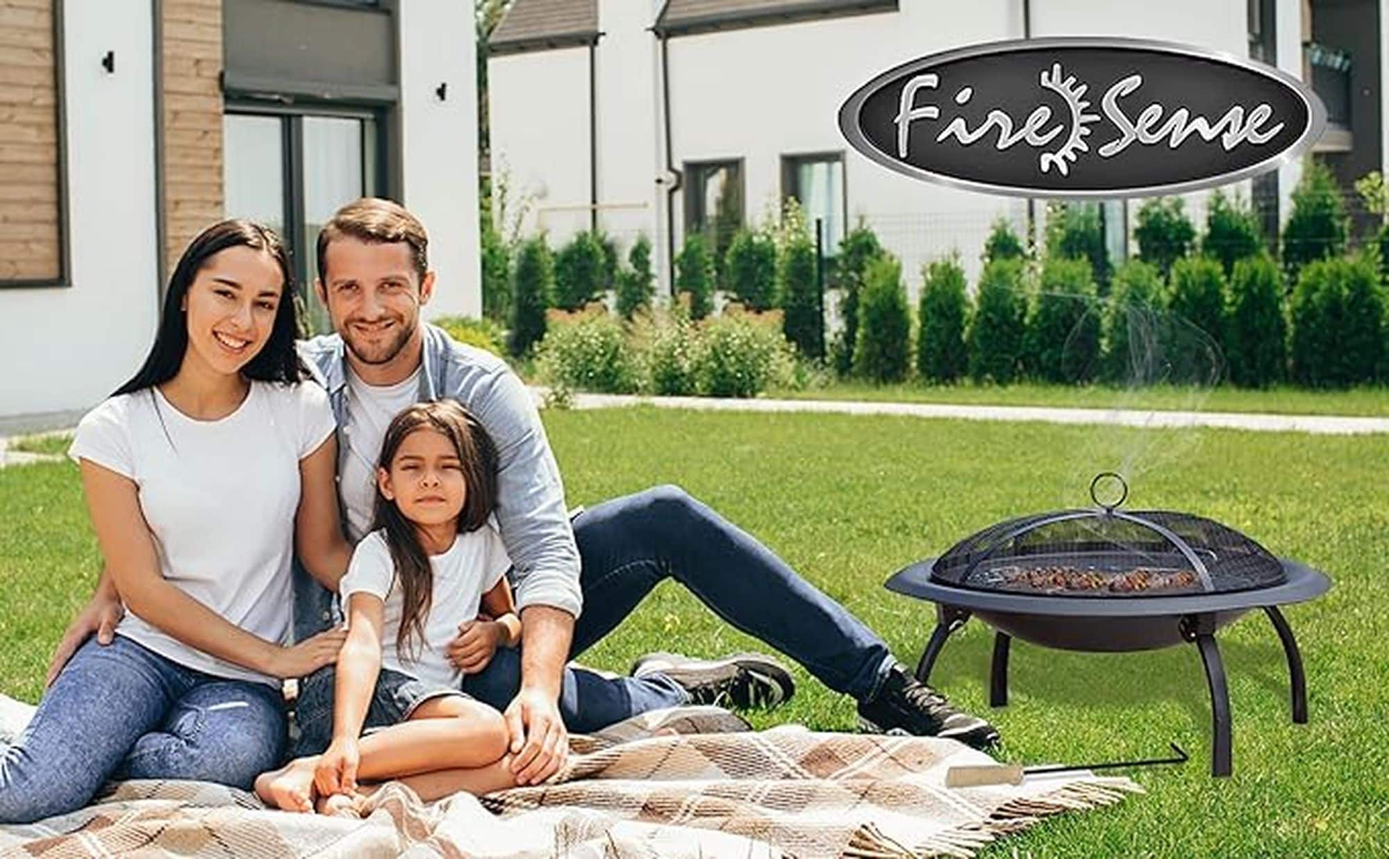 Portable Black Steel Folding Fire Pit with Mesh Screen
