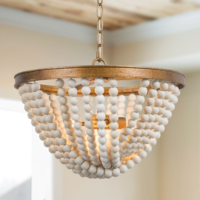 Uolfin Cecilia 3 Light Antique Gold And, Gold Chandelier With Wooden Beads