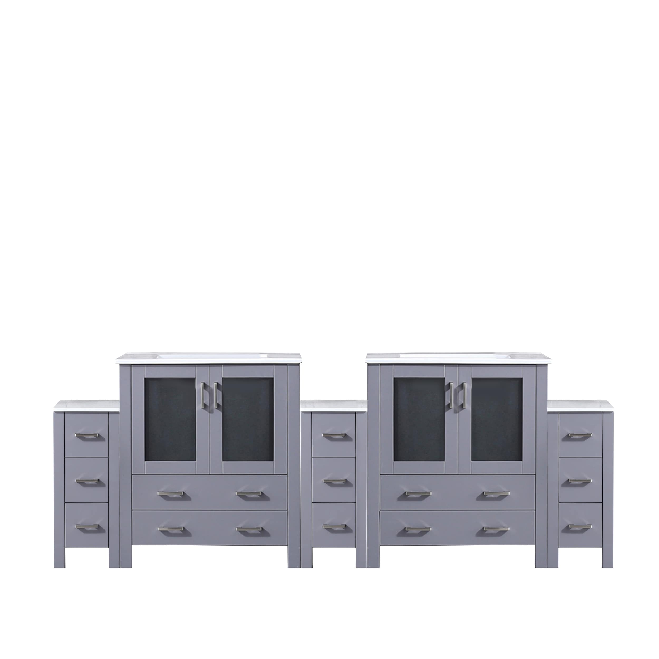 Lexora Volez 96-in Dark Grey Double Sink Bathroom Vanity with White Ceramic Top (Fully Assembled)