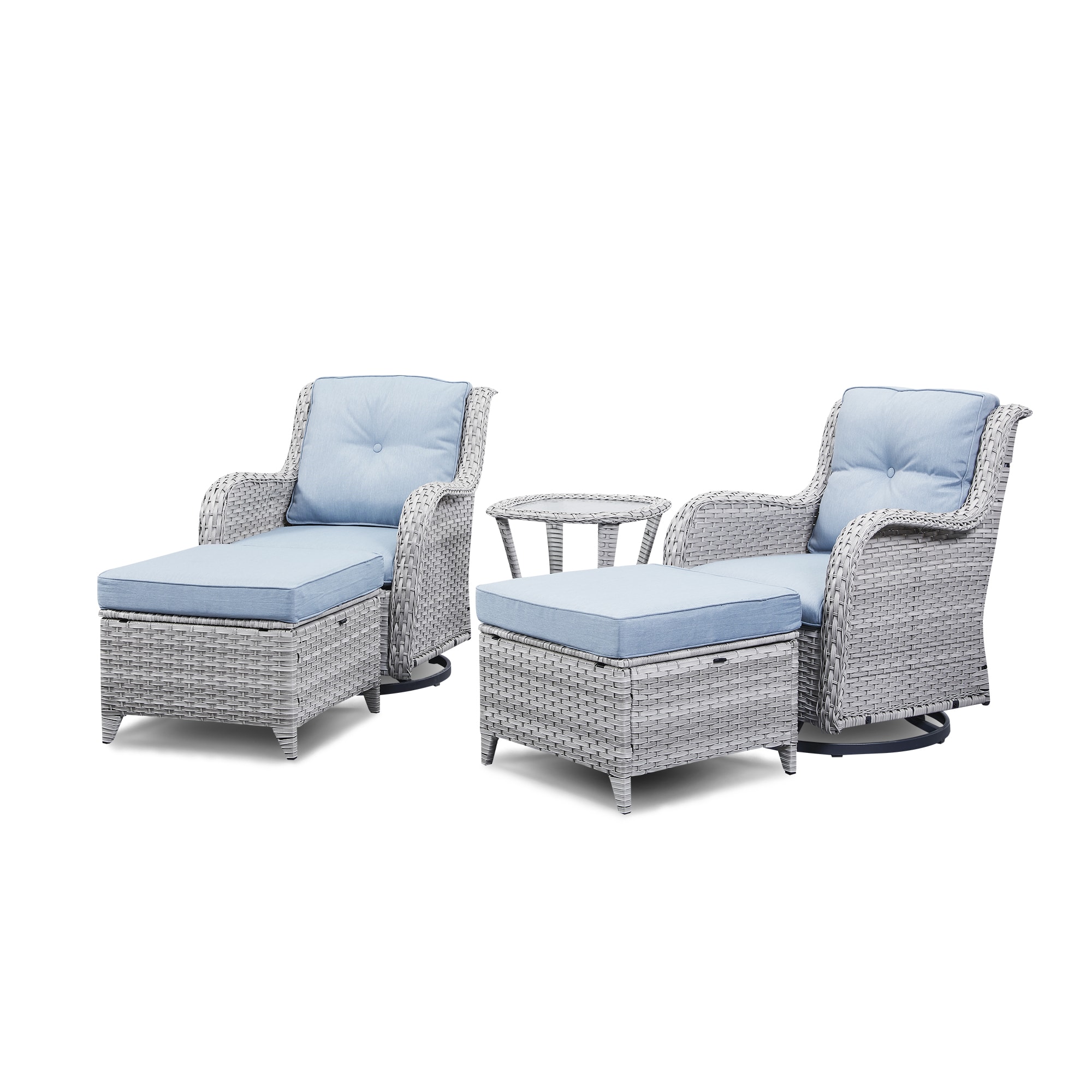 Rilyson FS089075-BB Curved armrest 5 -Piece Wicker Patio Conversation Set with Blue Cushions