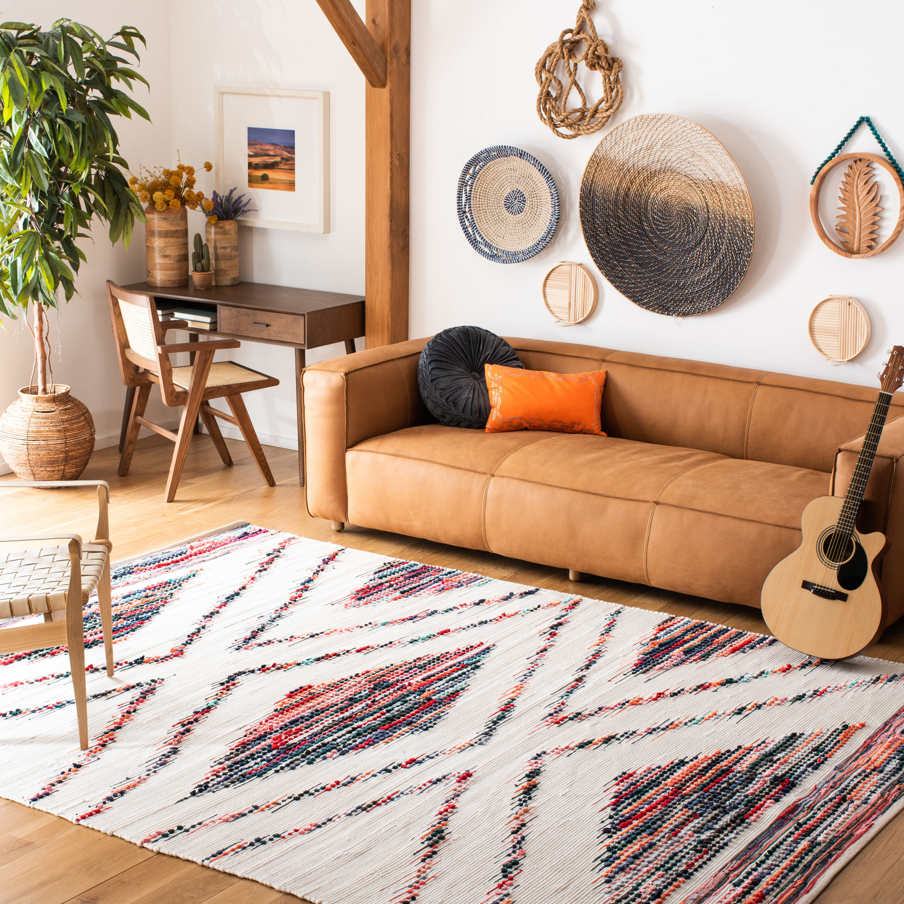 Ivory and Black Flat Woven Cotton Synthetic 8' x 10' Rug
