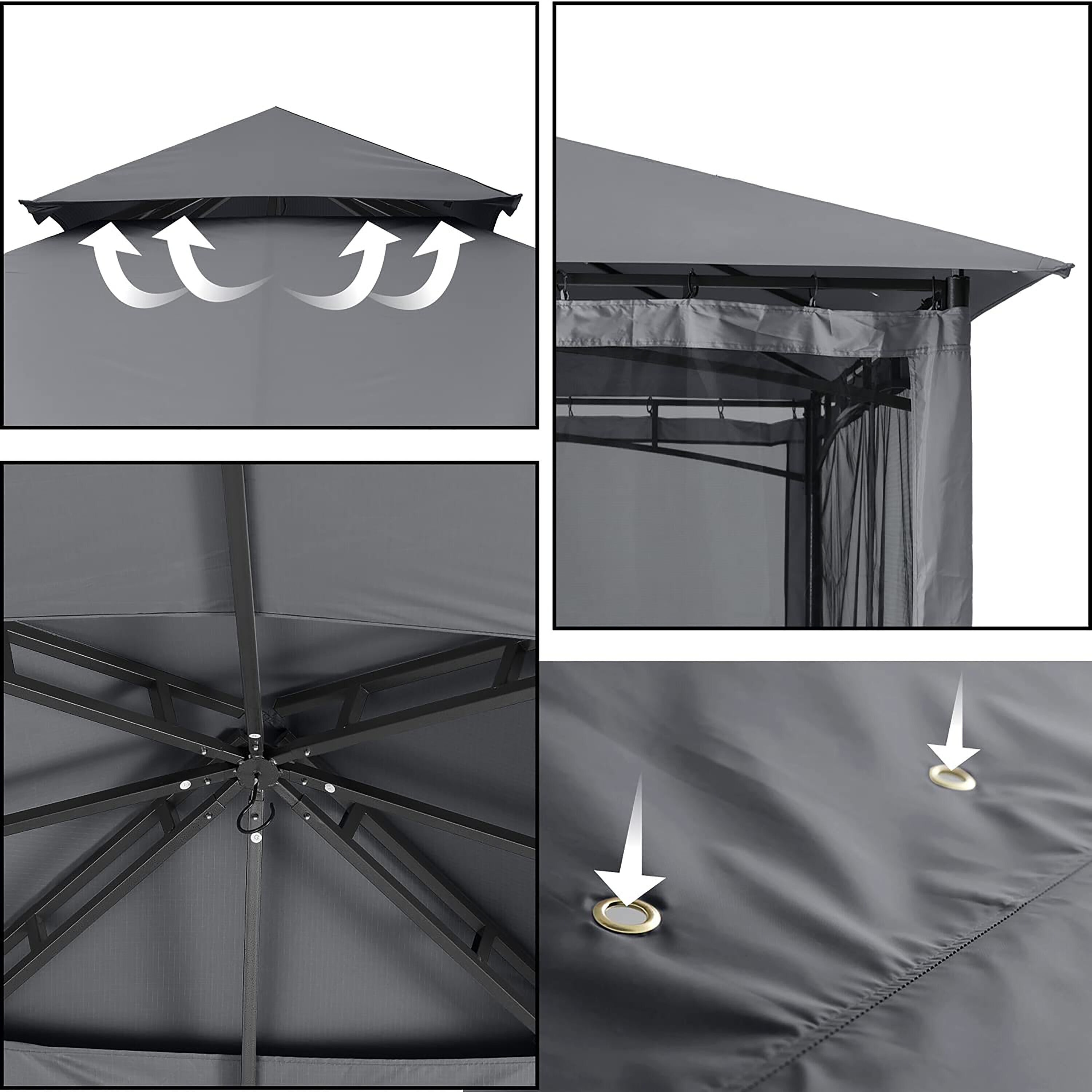 ABCCANOPY 12-ft x 10-ft Rectangle Dark Gray Fabric Polyester Roof Semi-permanent Gazebo with Screen Included
