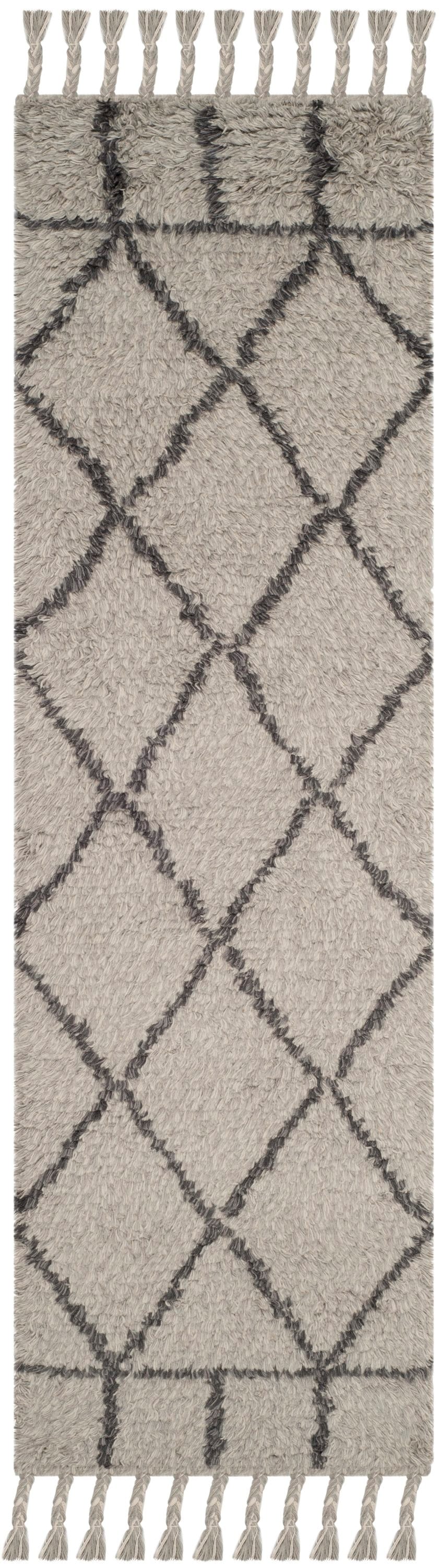 Safavieh CSB725C-28 Casablanca Marti 2 x 8 (ft) Tufted Wool Gray/Dark Gray Rectangular Indoor Trellis Farmhouse/Cottage Runner rug